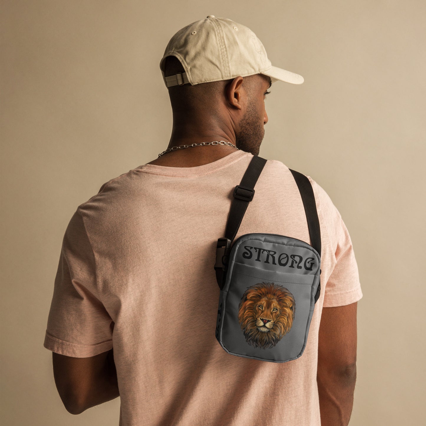 “I’AM STRONG”Grey Utility Crossbody Bag W/Black Font