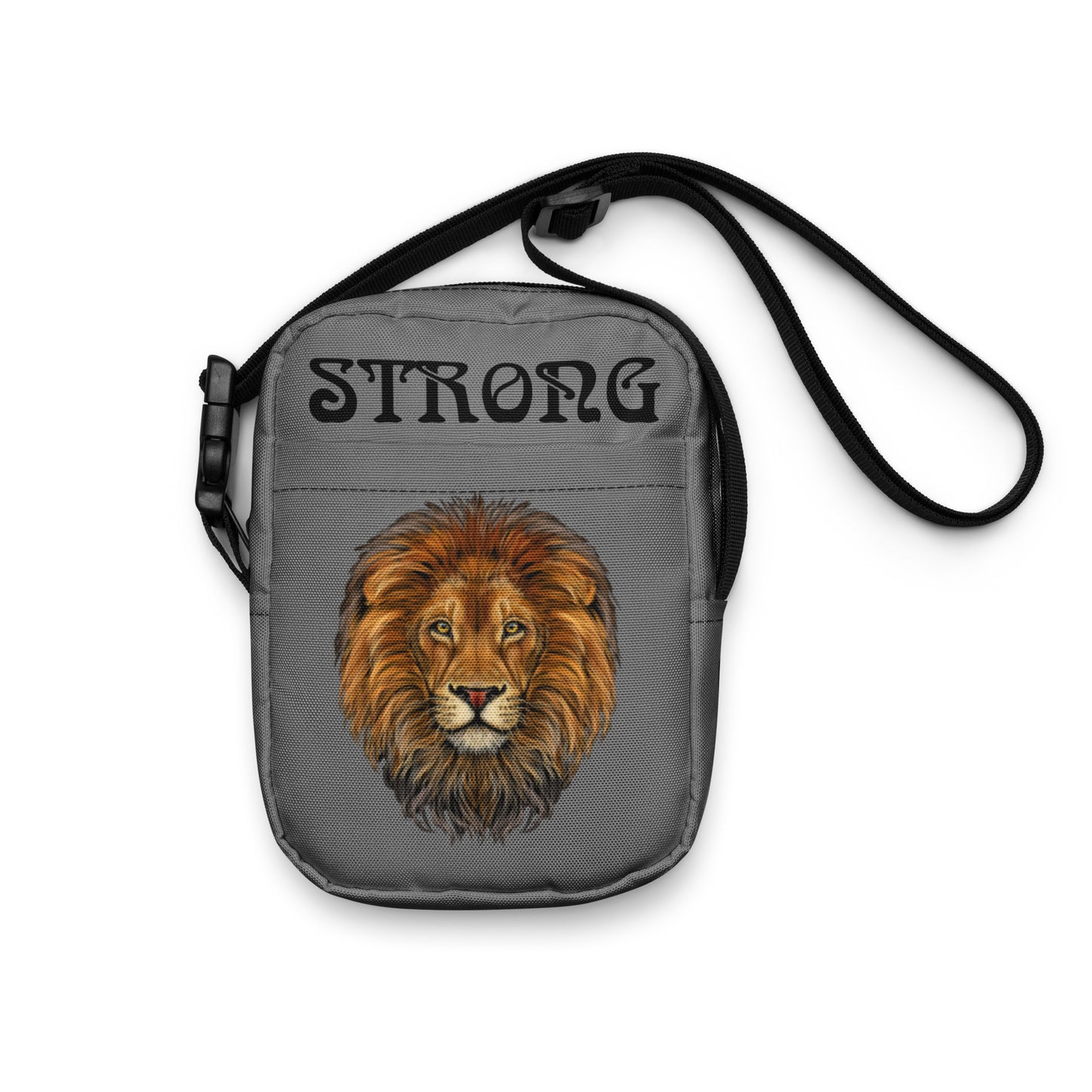 “I’AM STRONG”Grey Utility Crossbody Bag W/Black Font