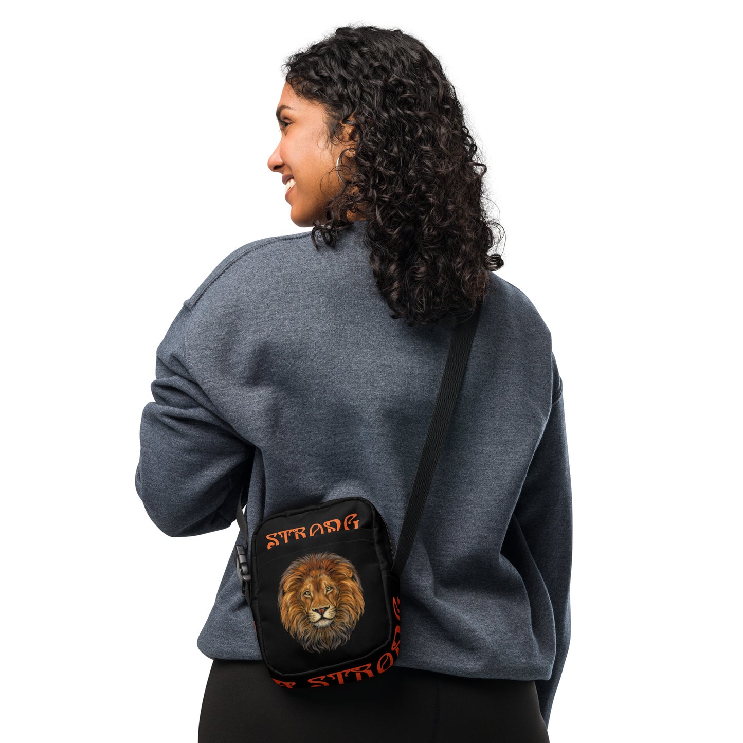 “I’AM STRONG”Black Utility Crossbody Bag W/Orange Font