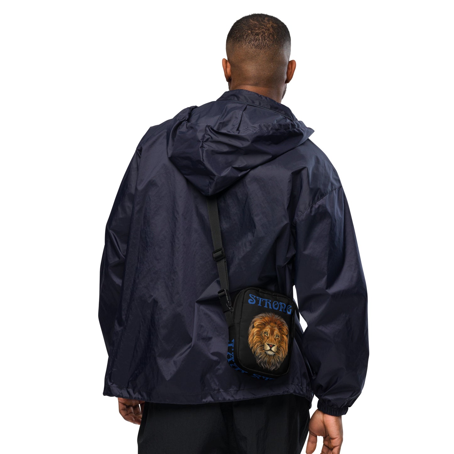 “I’AM STRONG”Black Utility Crossbody Bag W/Blue Font