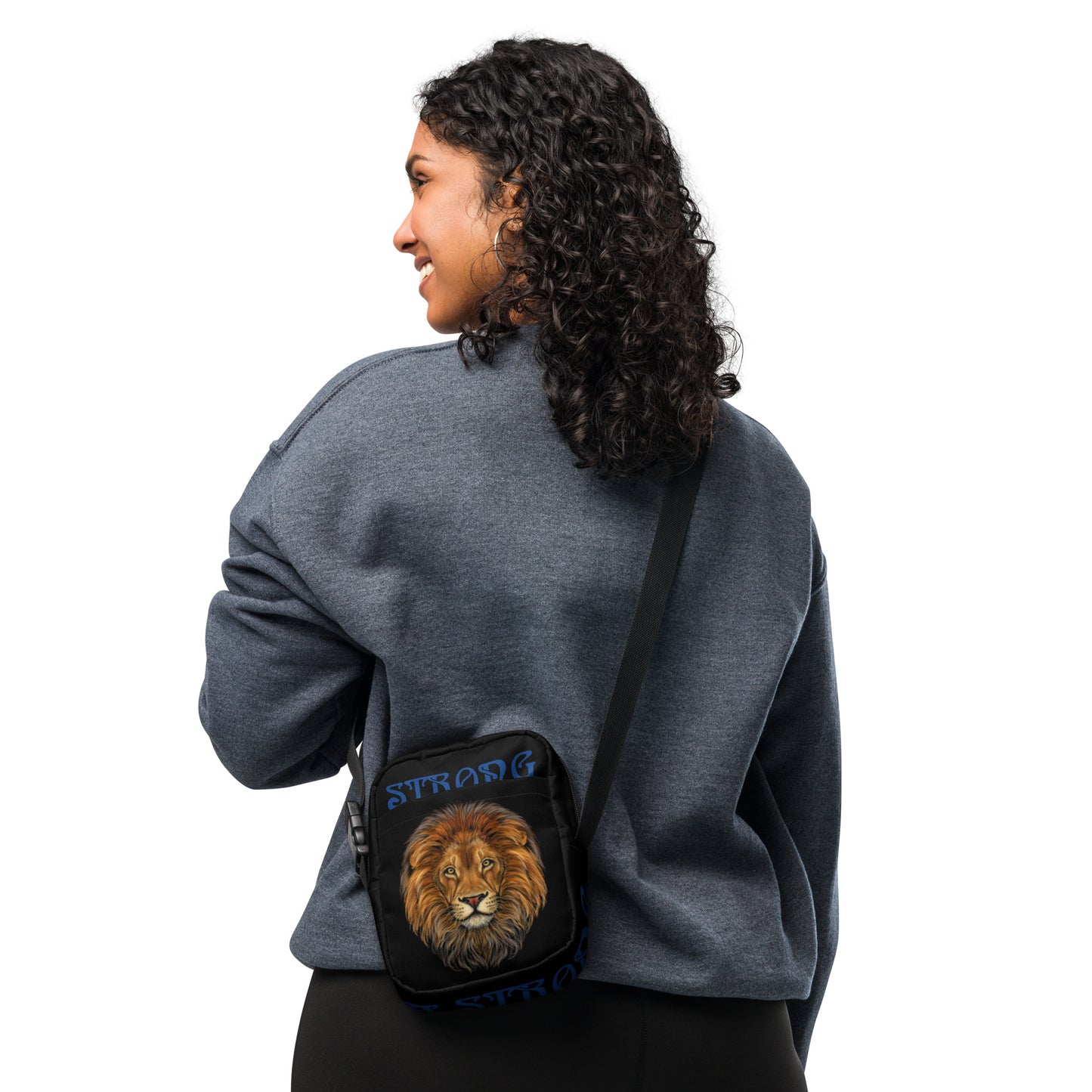 “I’AM STRONG”Black Utility Crossbody Bag W/Blue Font