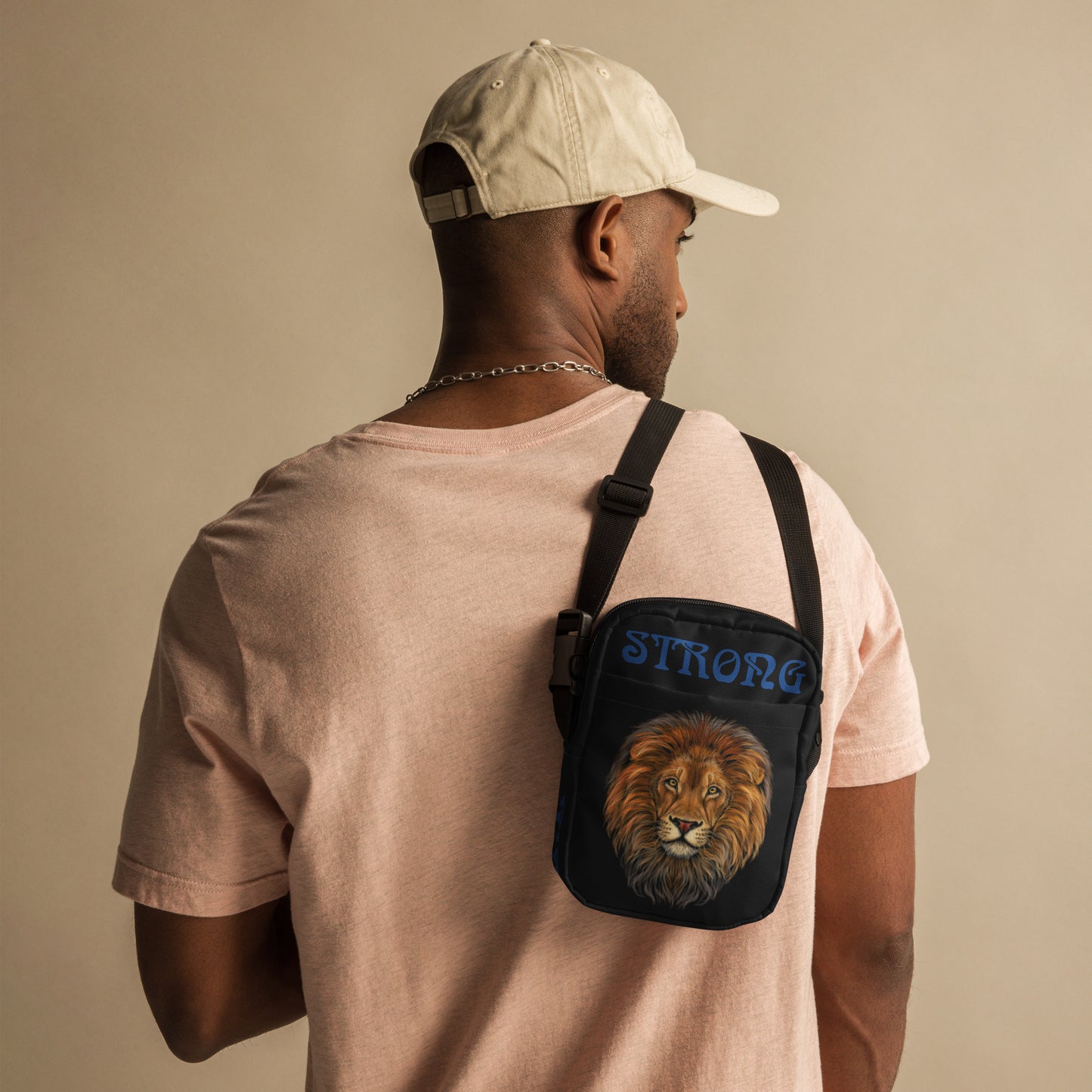 “I’AM STRONG”Black Utility Crossbody Bag W/Blue Font