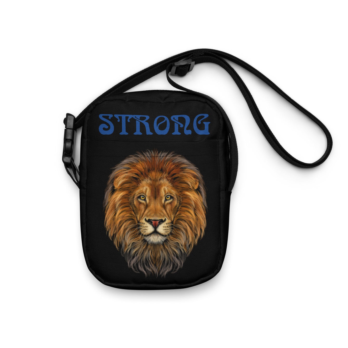 “I’AM STRONG”Black Utility Crossbody Bag W/Blue Font