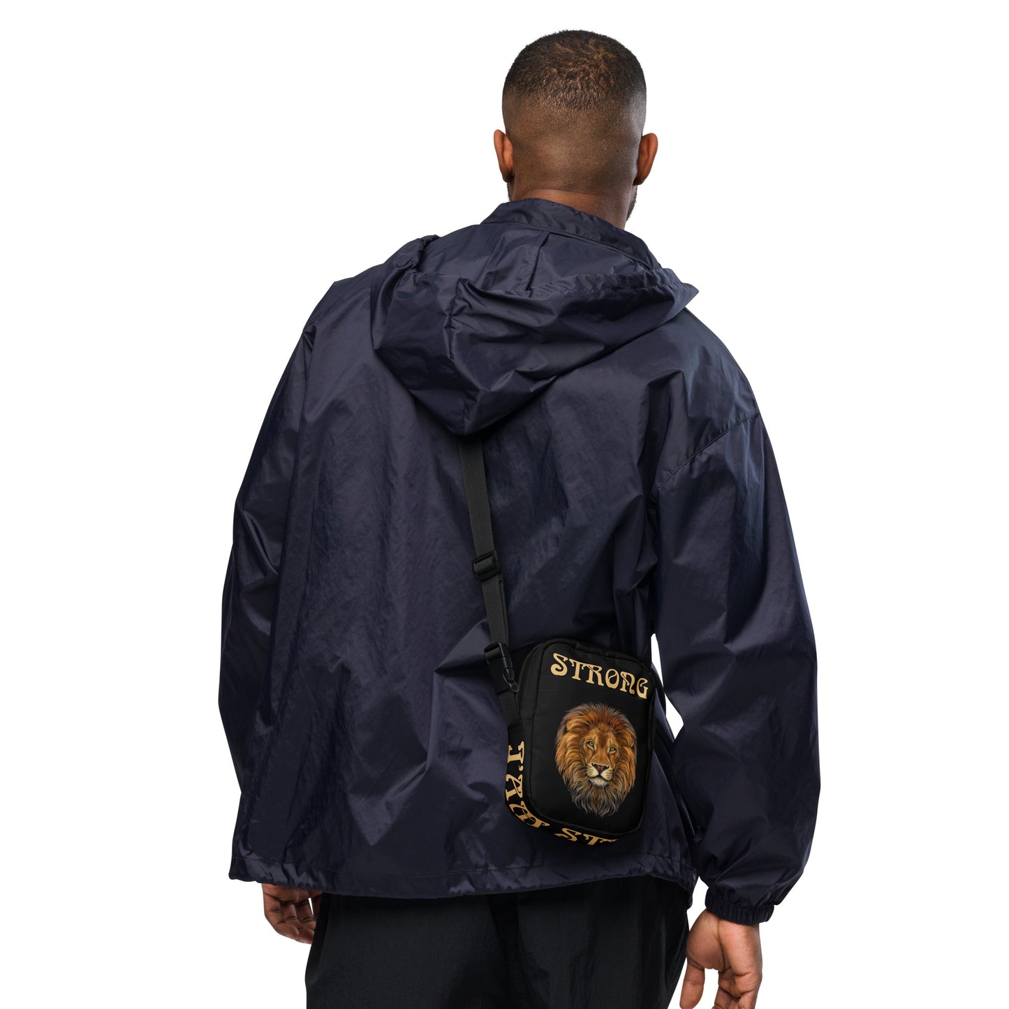 “I’AM STRONG”Black Utility Crossbody Bag W/Fawn Font
