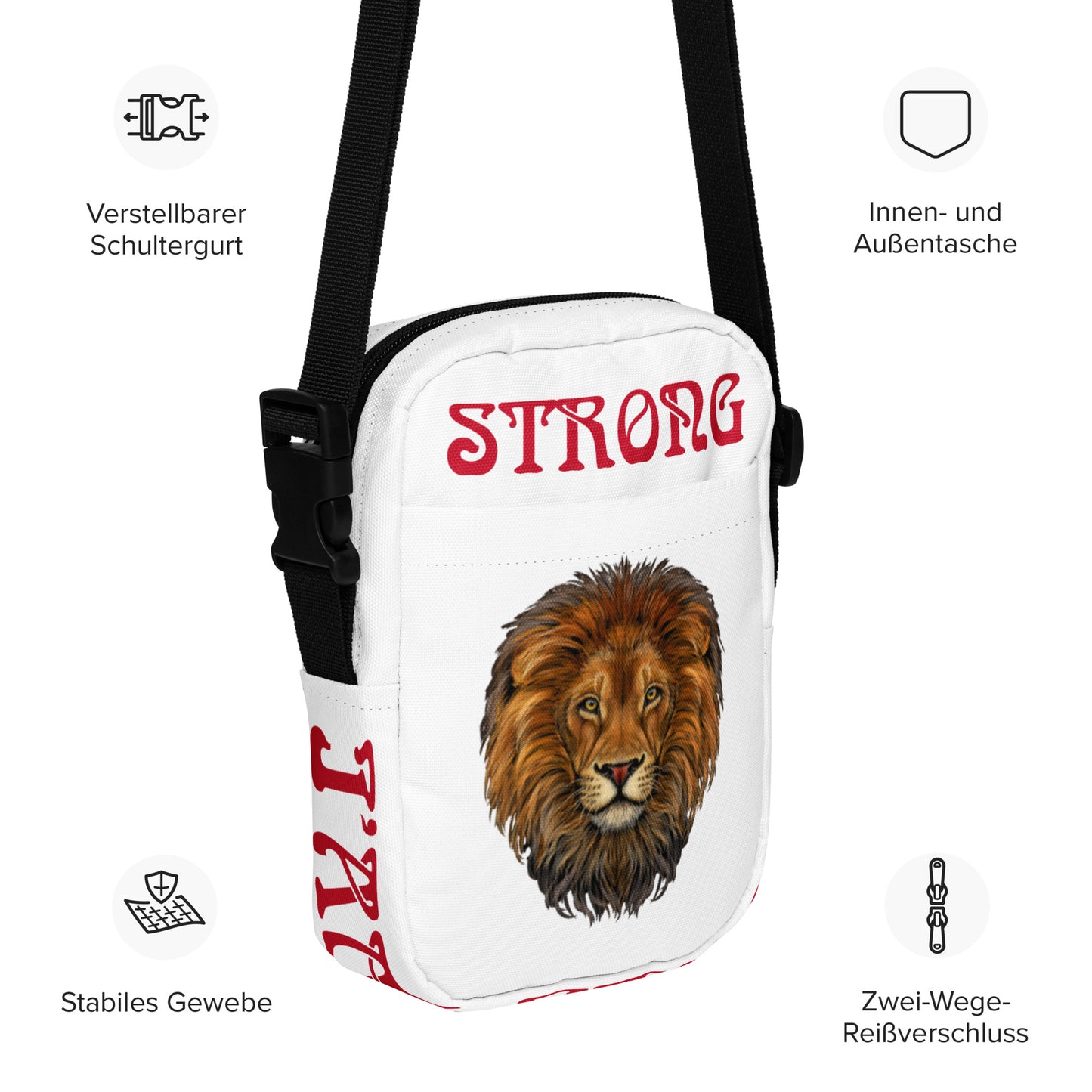 “I’AM STRONG”White Utility Crossbody Bag W/Red Font