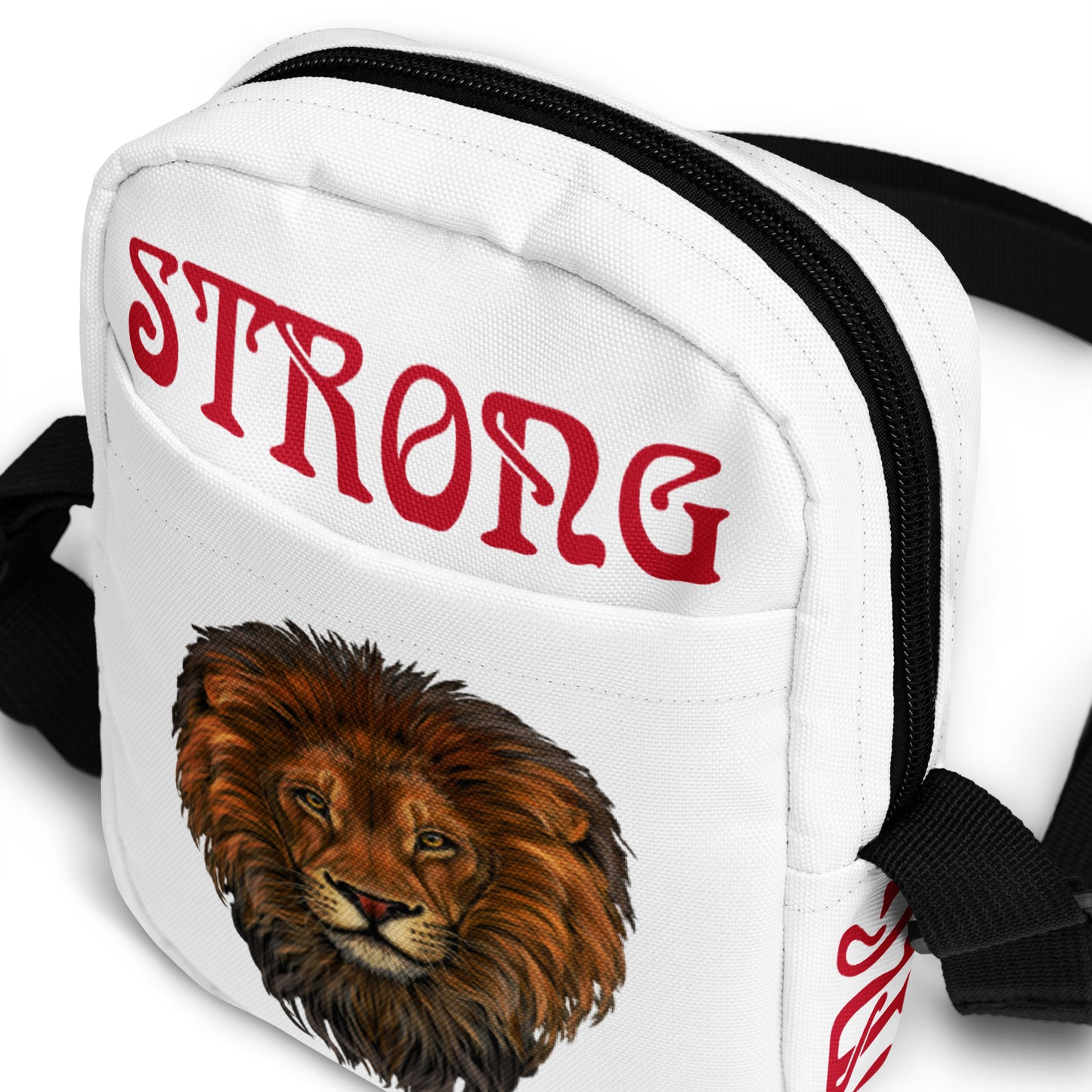 “I’AM STRONG”White Utility Crossbody Bag W/Red Font