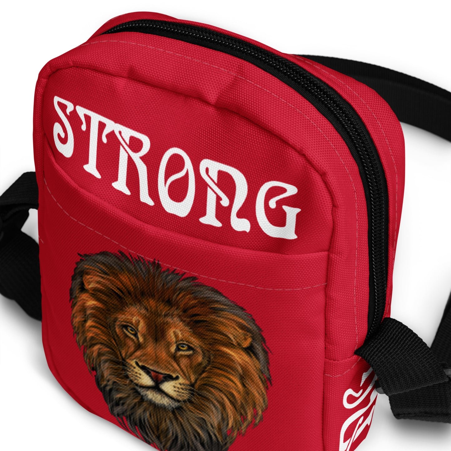 “I’AM STRONG”Red Utility Crossbody Bag W/White Font