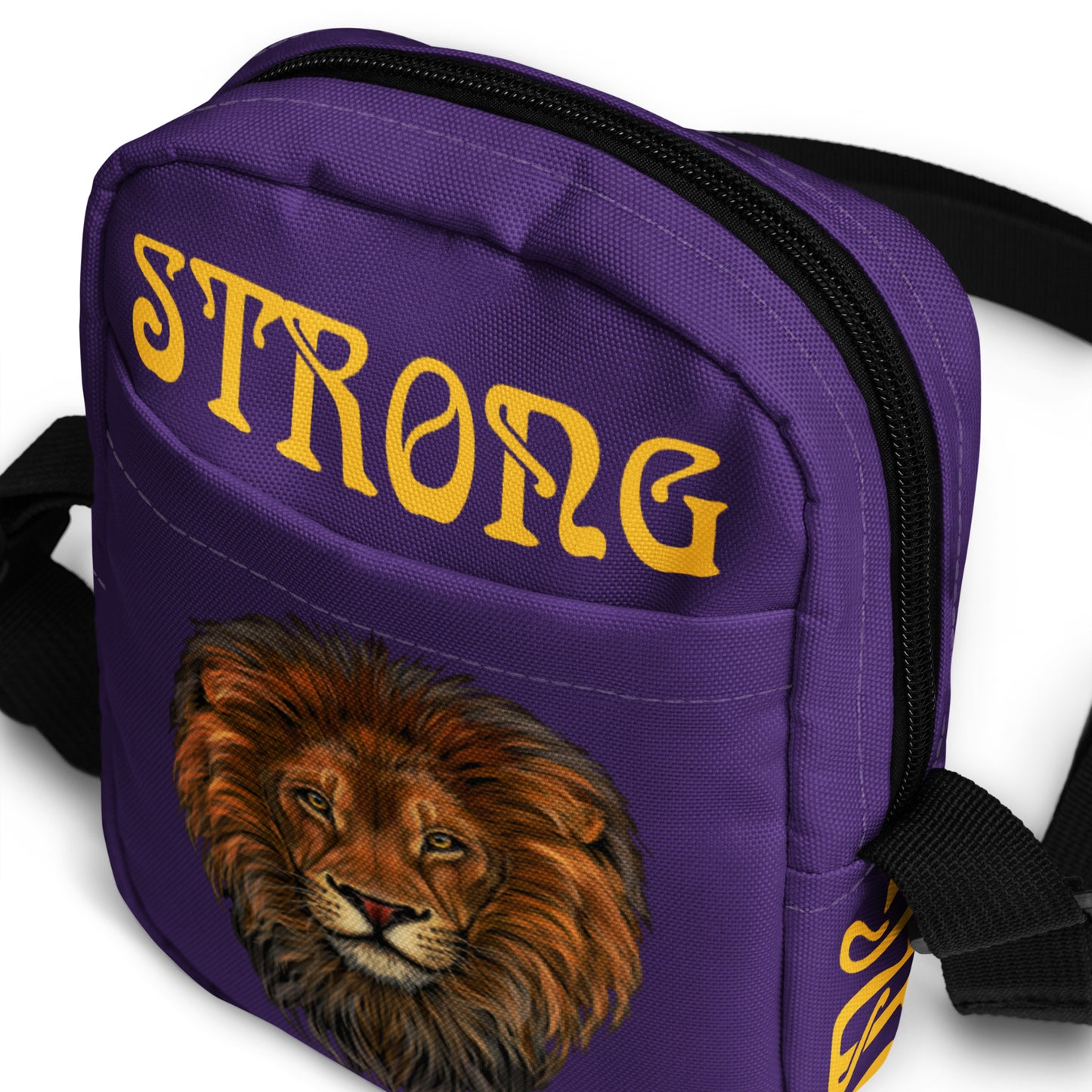 “I’AM STRONG”Purple Utility Crossbody Bag W/Yellow Font