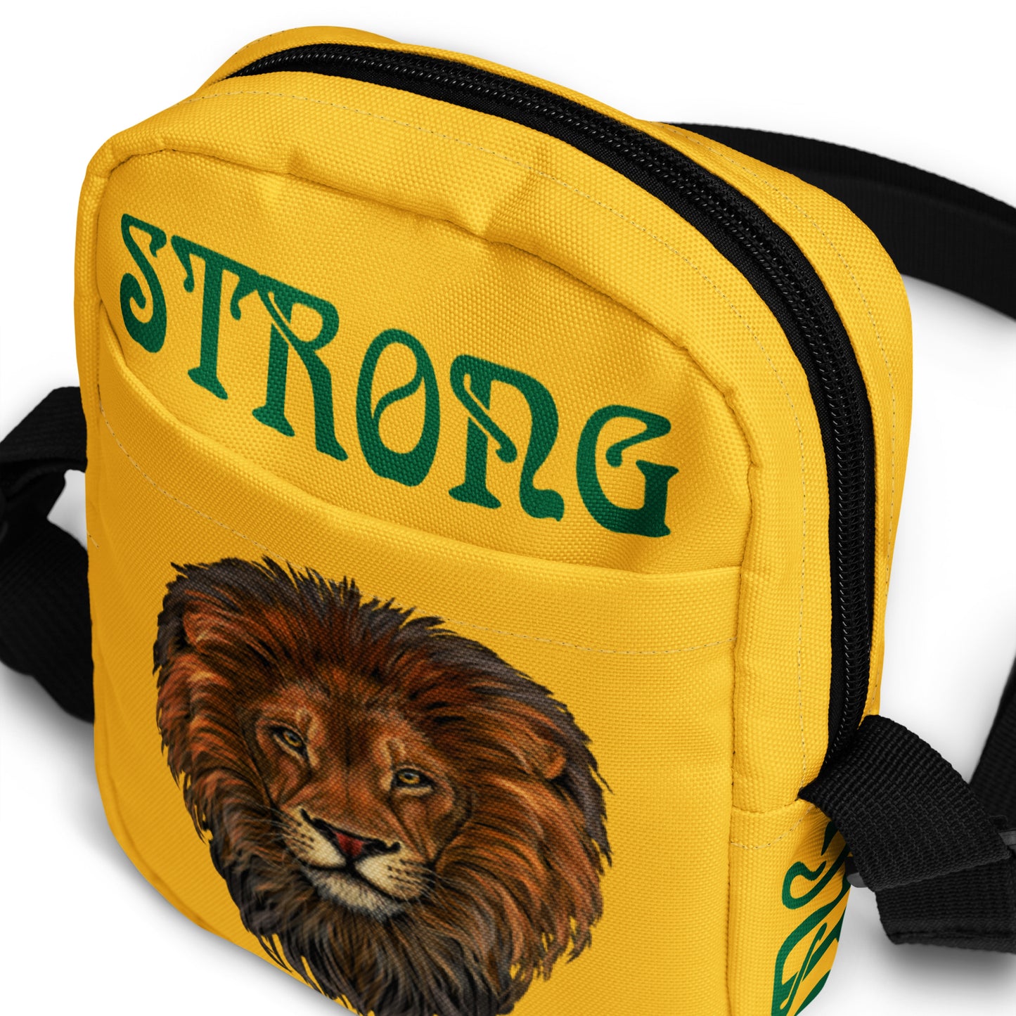 “I’AM STRONG”Yellow Utility Crossbody Bag W/Green Font