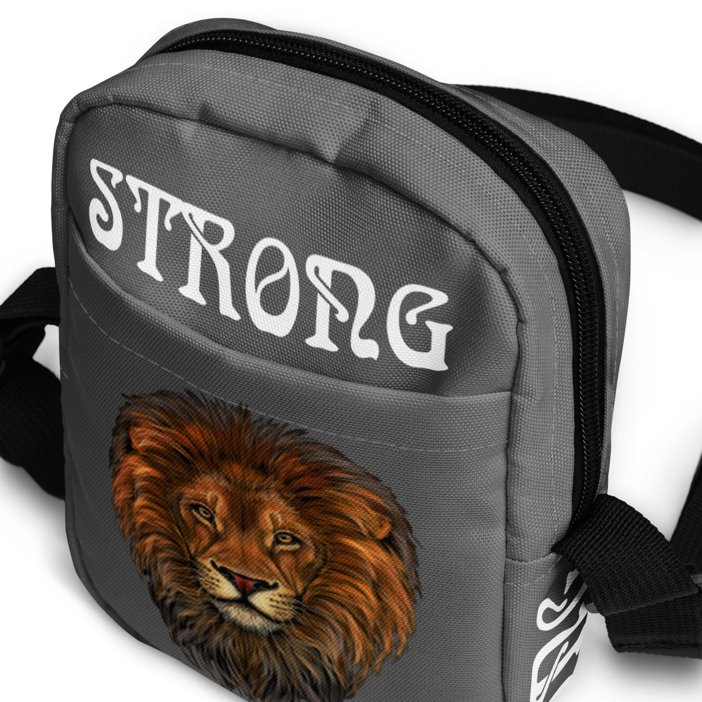 “I’AM STRONG”Grey Utility Crossbody Bag W/White Font