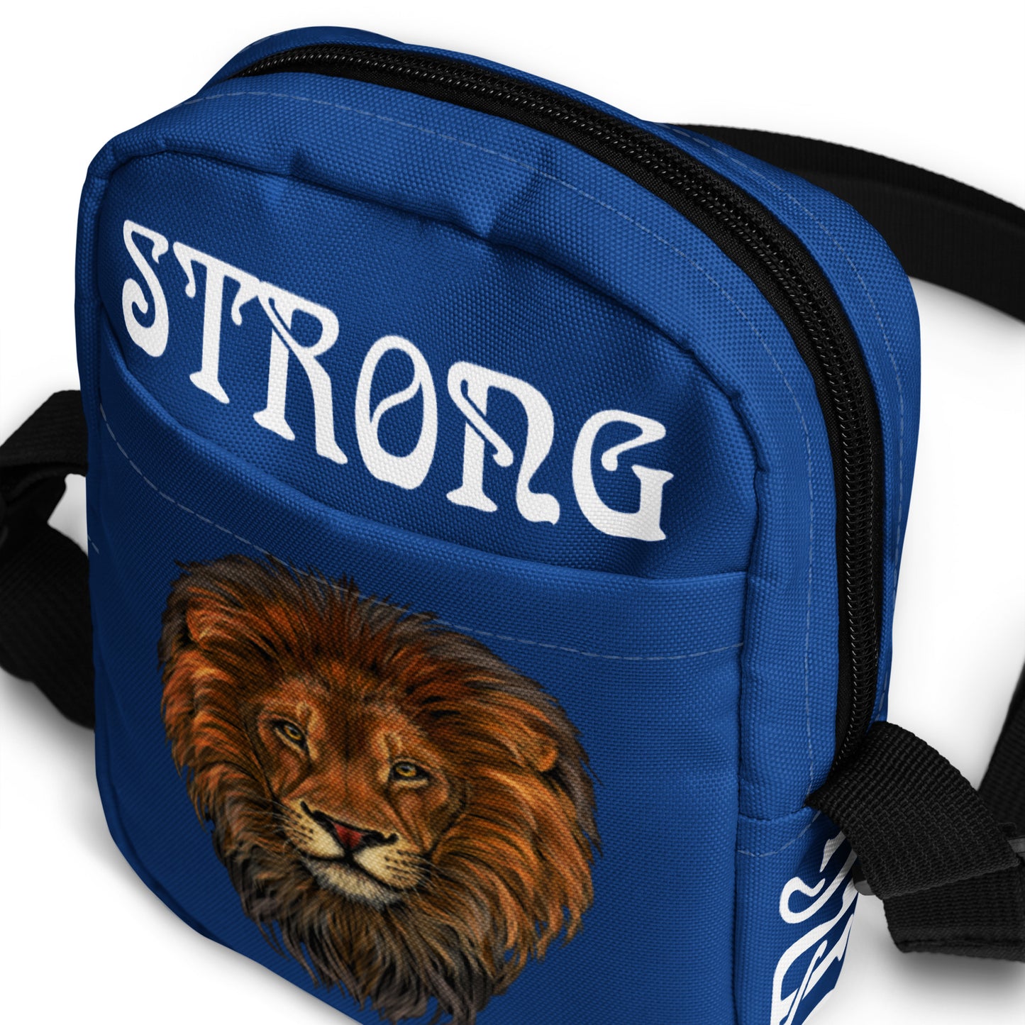 “I’AM STRONG”Blue Utility Crossbody Bag W/White Font