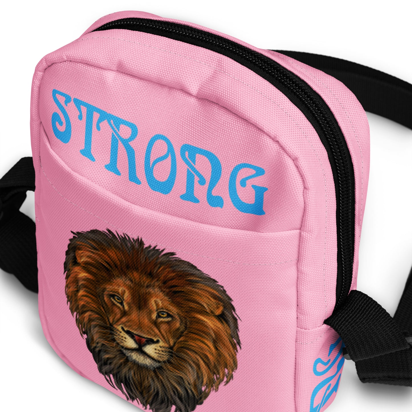 “I’AM STRONG”Cotton Candy Utility Crossbody Bag W/SkyBlue Font