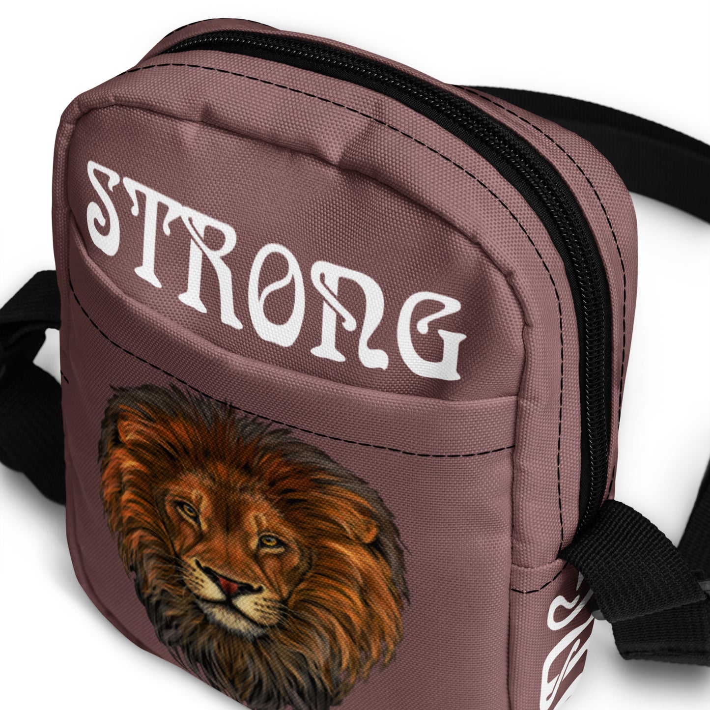 “I’AM STRONG”Light Wood Utility Crossbody Bag W/White Font