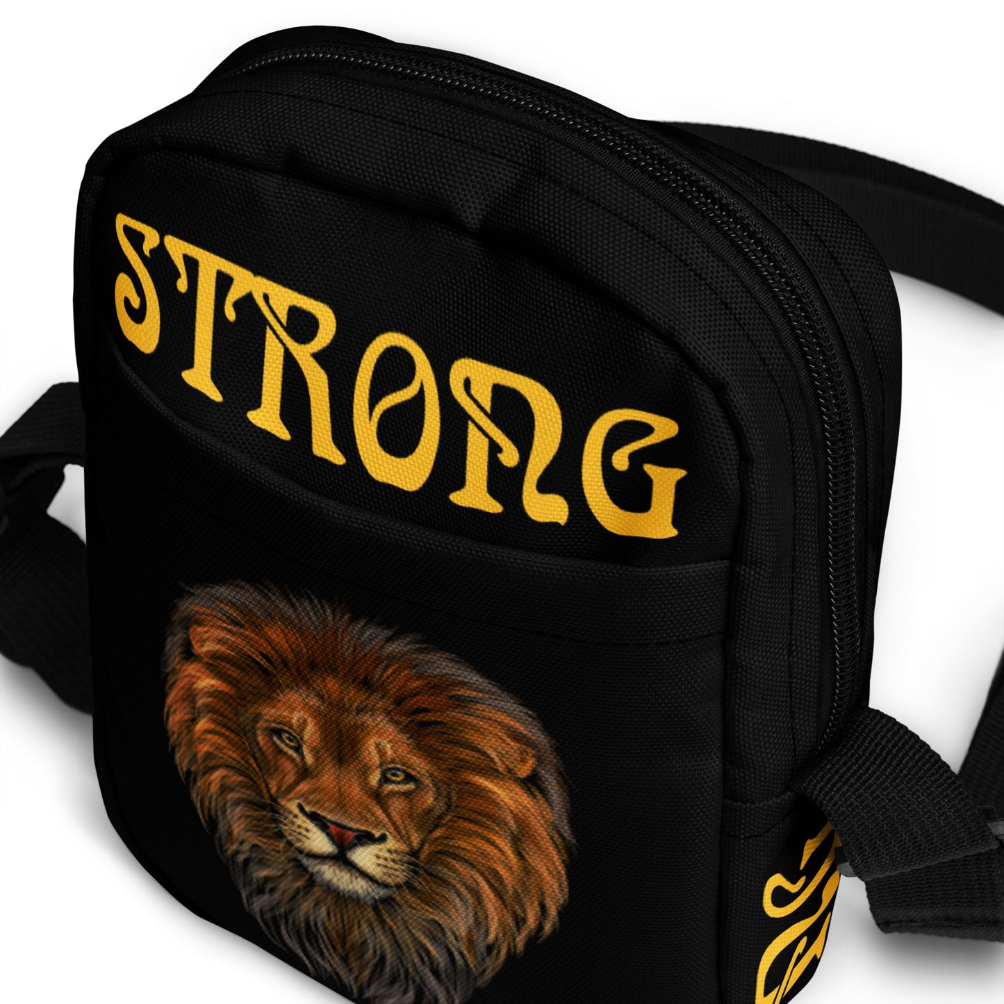 “I’AM STRONG”Black Utility Crossbody Bag W/Yellow Font