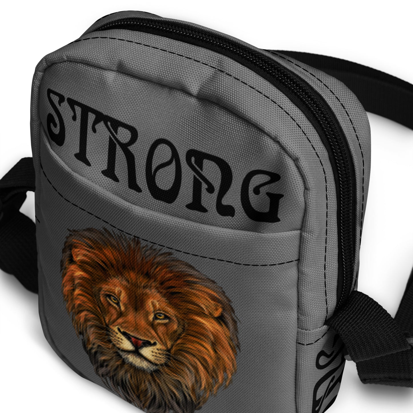 “I’AM STRONG”Grey Utility Crossbody Bag W/Black Font