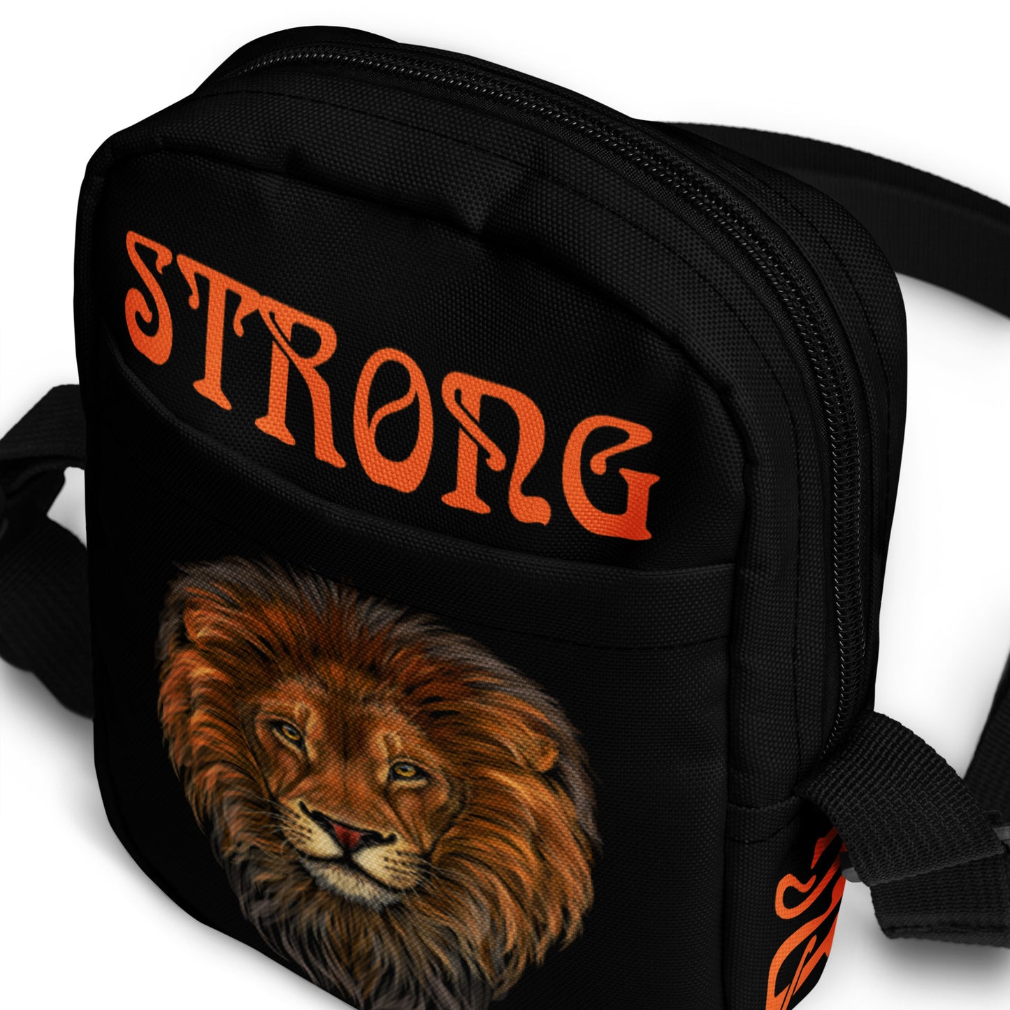 “I’AM STRONG”Black Utility Crossbody Bag W/Orange Font