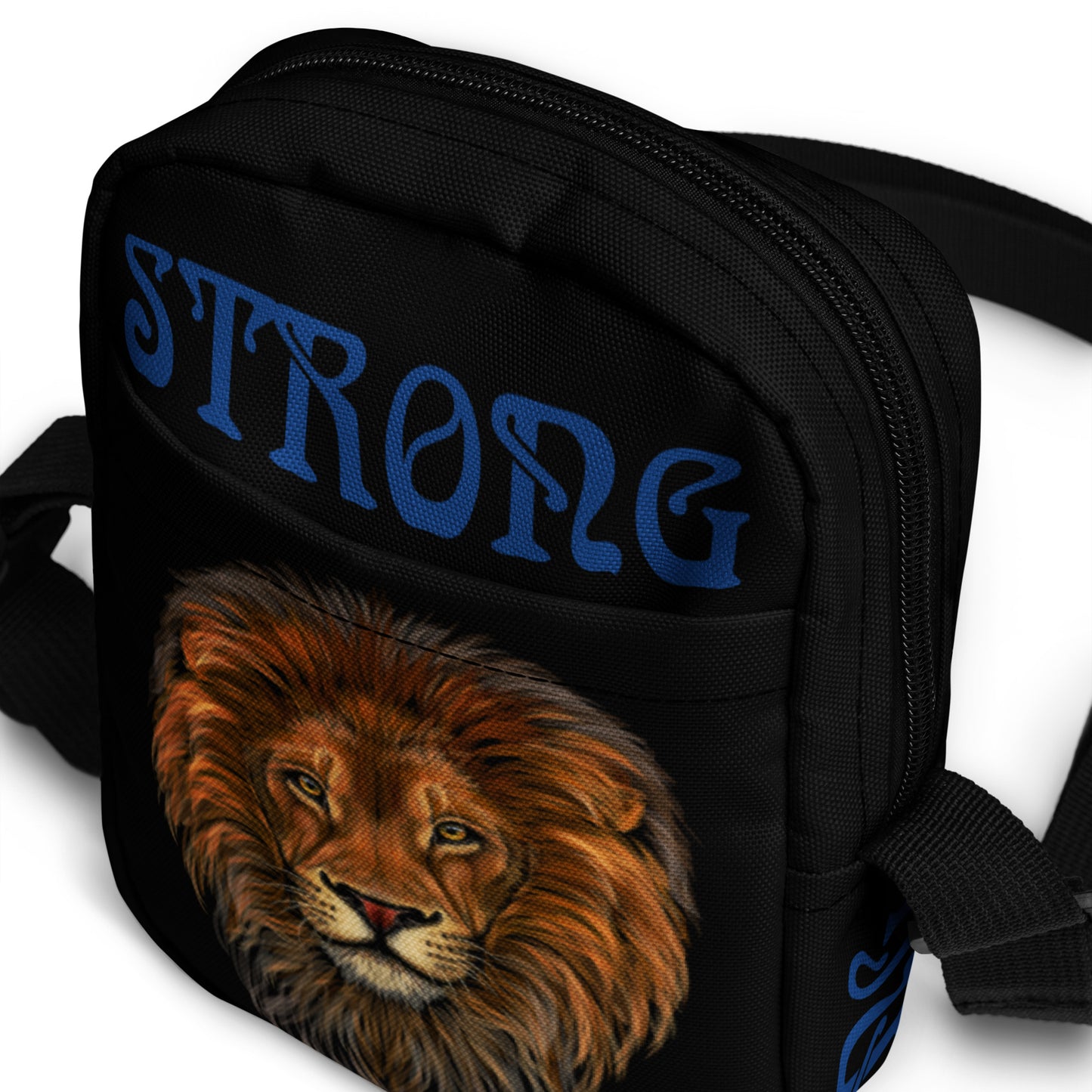 “I’AM STRONG”Black Utility Crossbody Bag W/Blue Font