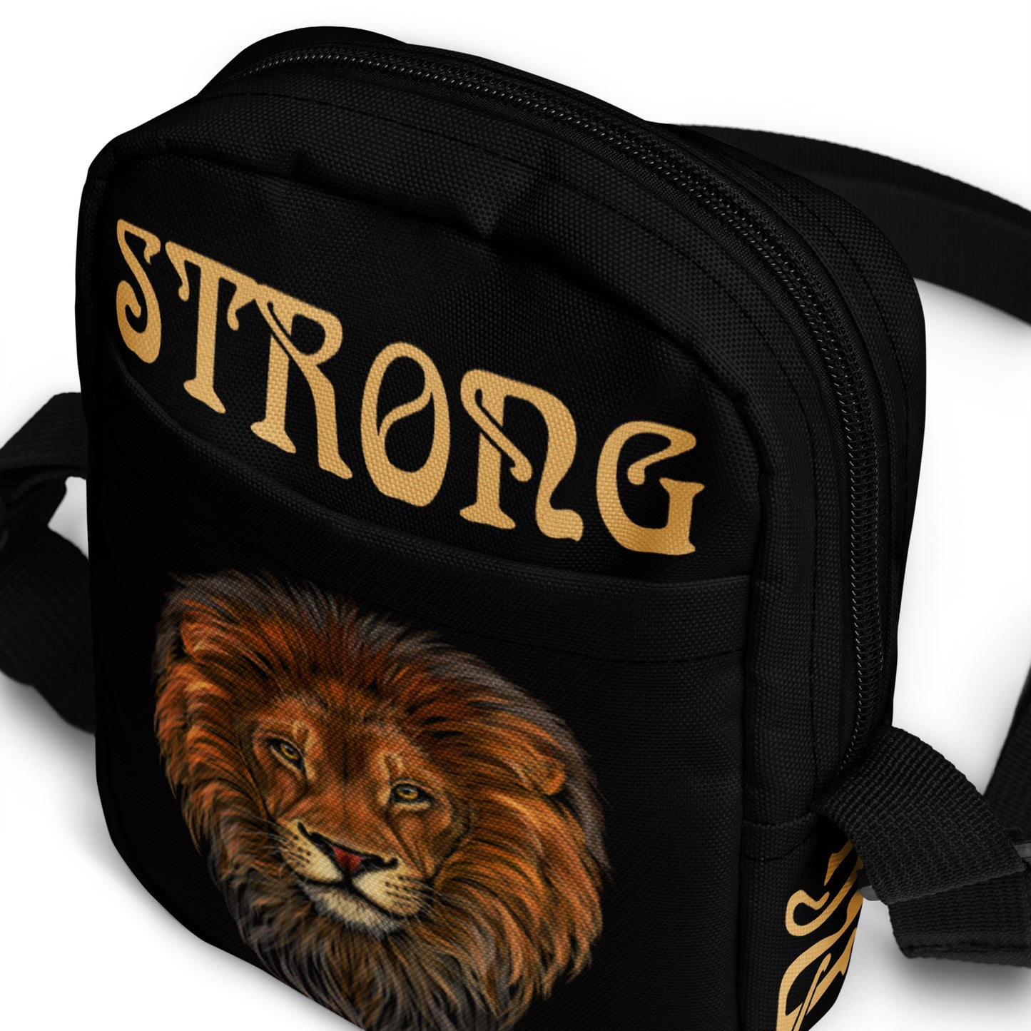 “I’AM STRONG”Black Utility Crossbody Bag W/Fawn Font