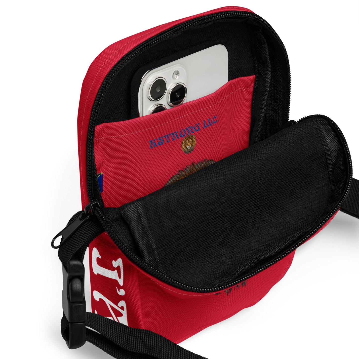 “I’AM STRONG”Red Utility Crossbody Bag W/White Font