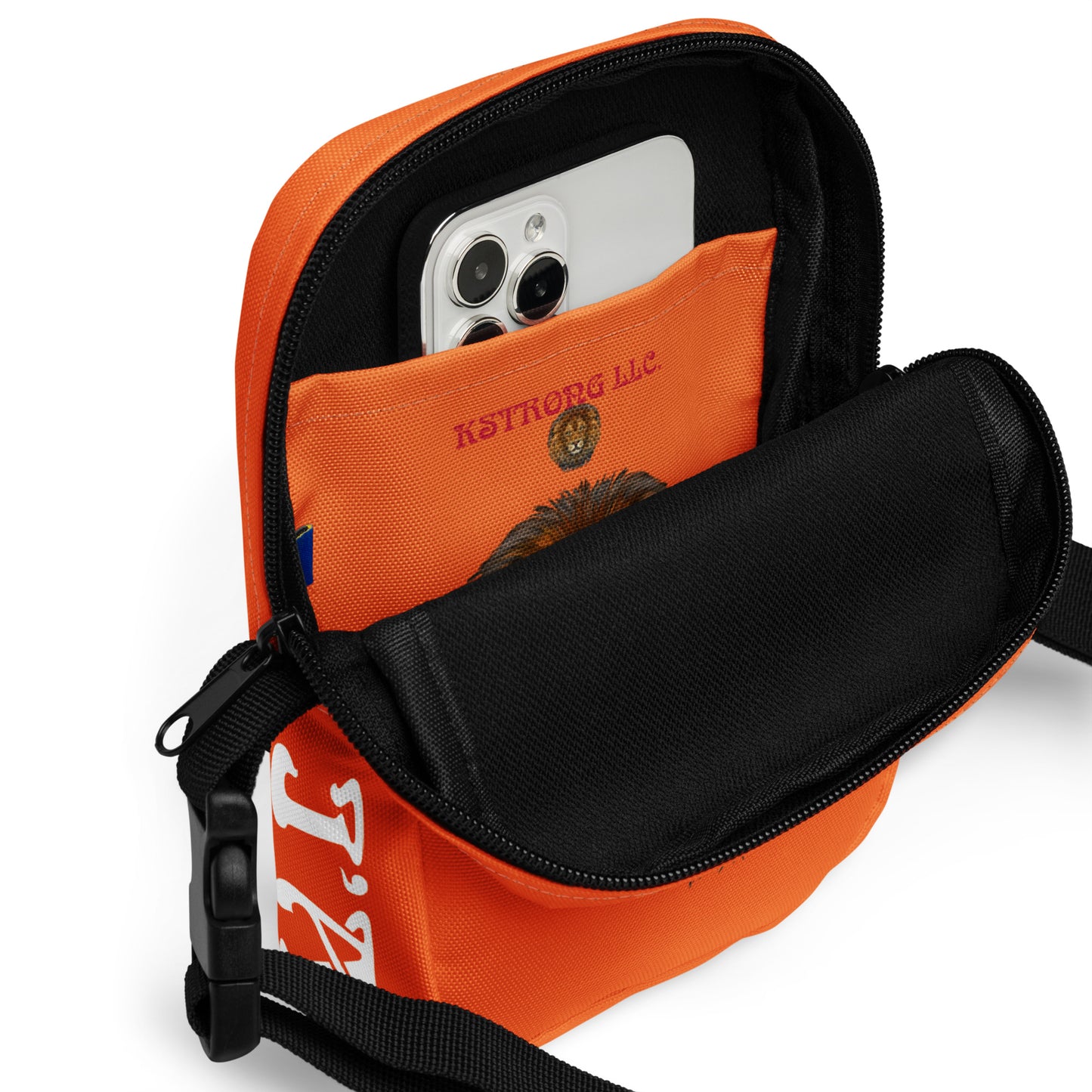 “I’AM STRONG”Orange Utility Crossbody Bag W/White Font