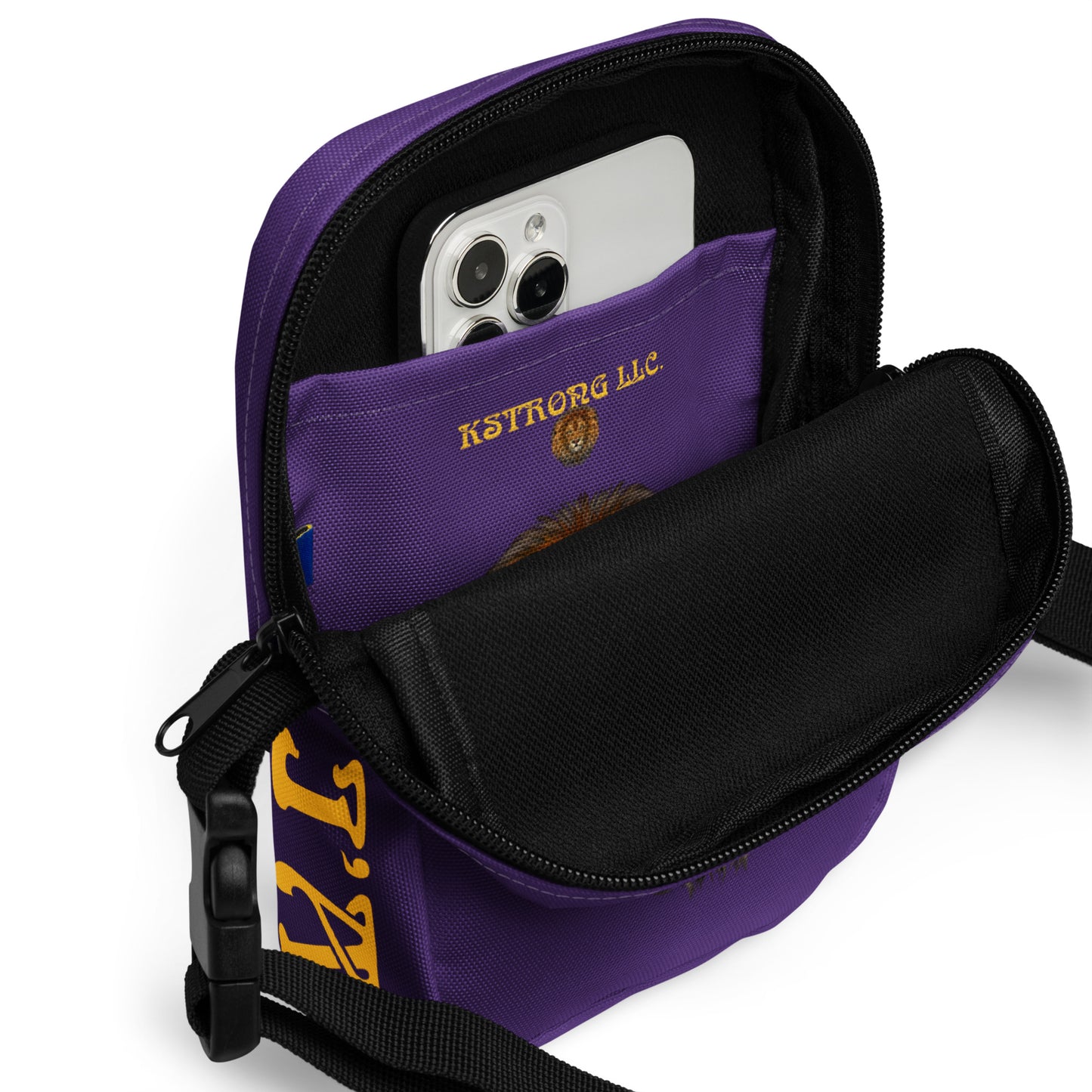 “I’AM STRONG”Purple Utility Crossbody Bag W/Yellow Font