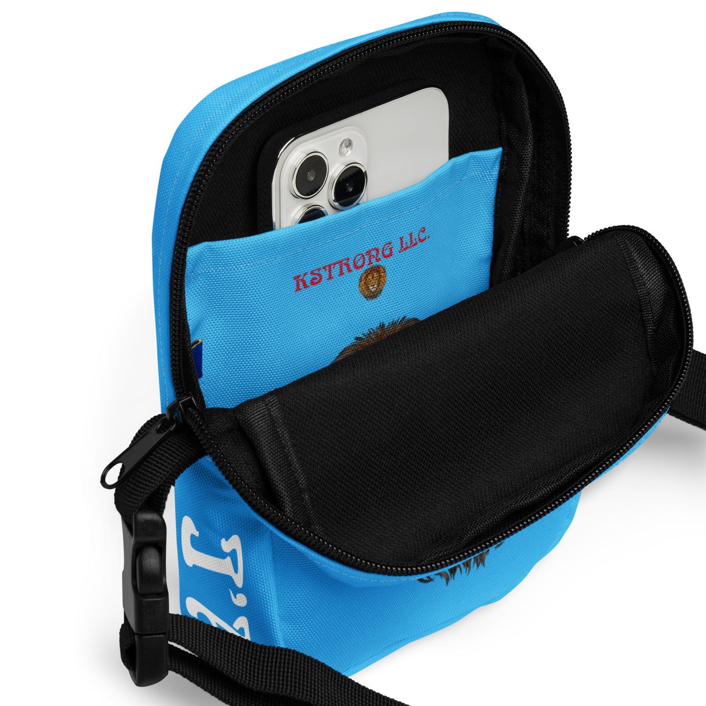 “I’AM STRONG”SkyBlue Utility Crossbody Bag W/White Font