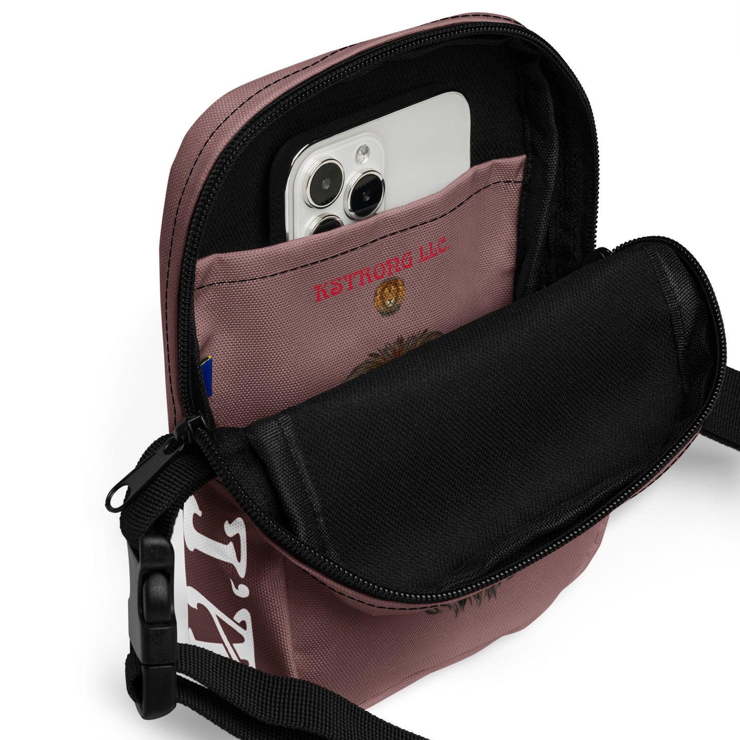 “I’AM STRONG”Light Wood Utility Crossbody Bag W/White Font
