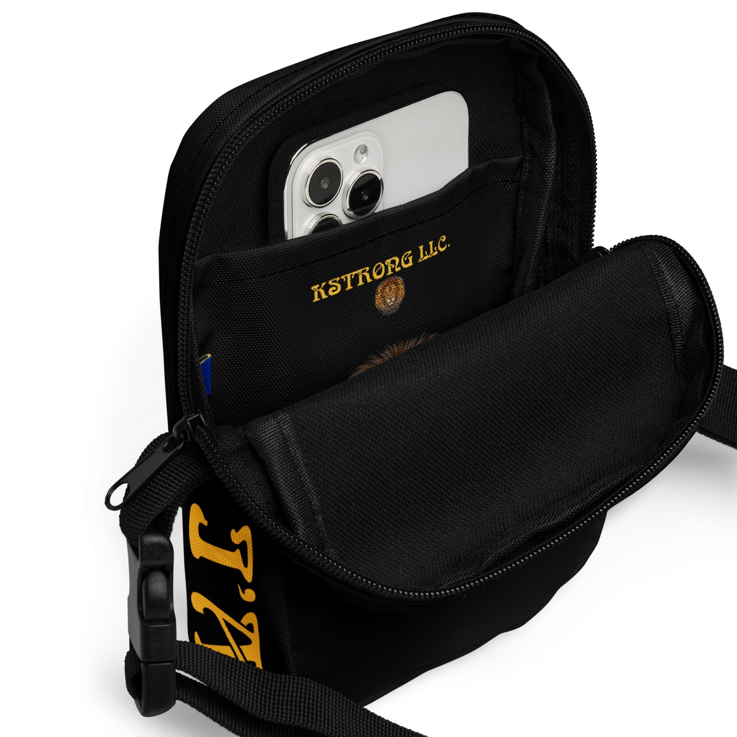 “I’AM STRONG”Black Utility Crossbody Bag W/Yellow Font