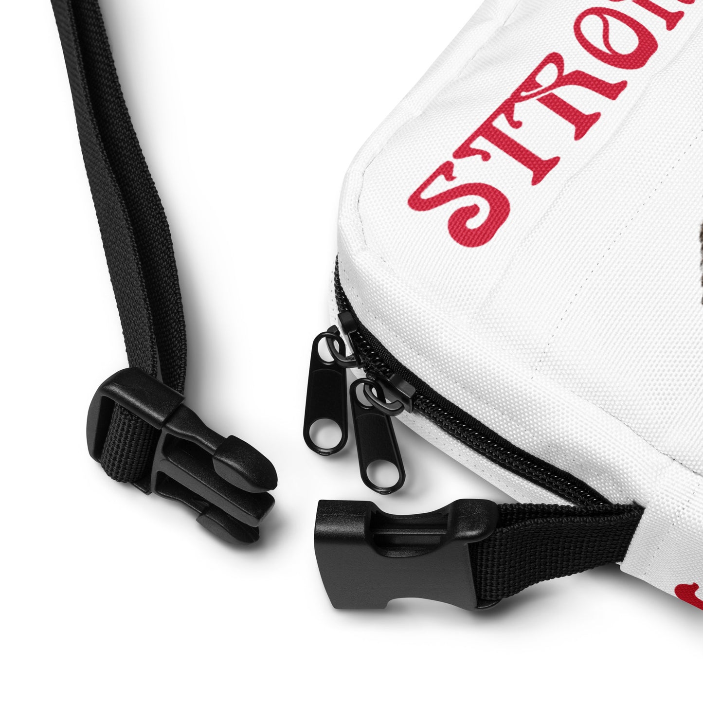 “I’AM STRONG”White Utility Crossbody Bag W/Red Font