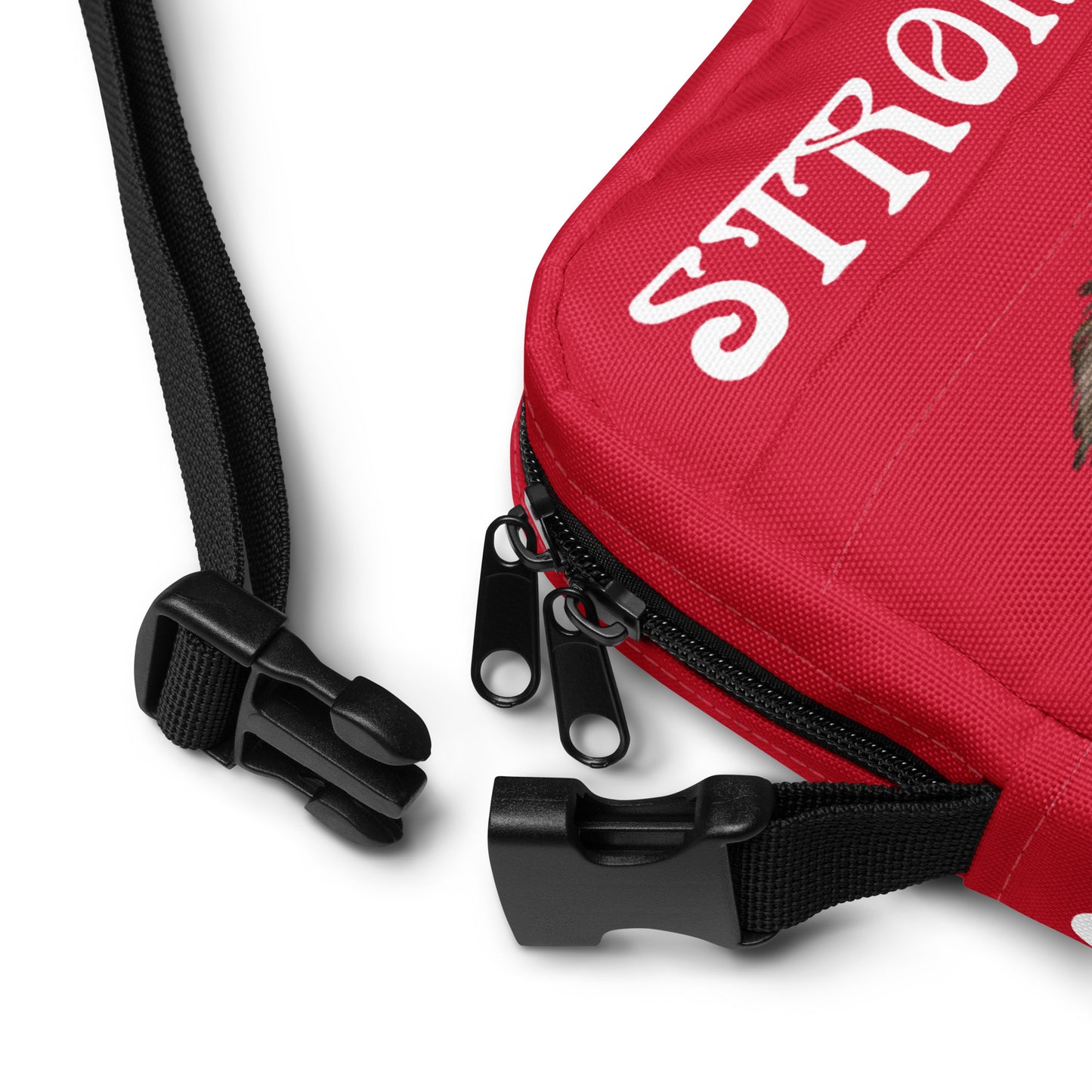“I’AM STRONG”Red Utility Crossbody Bag W/White Font