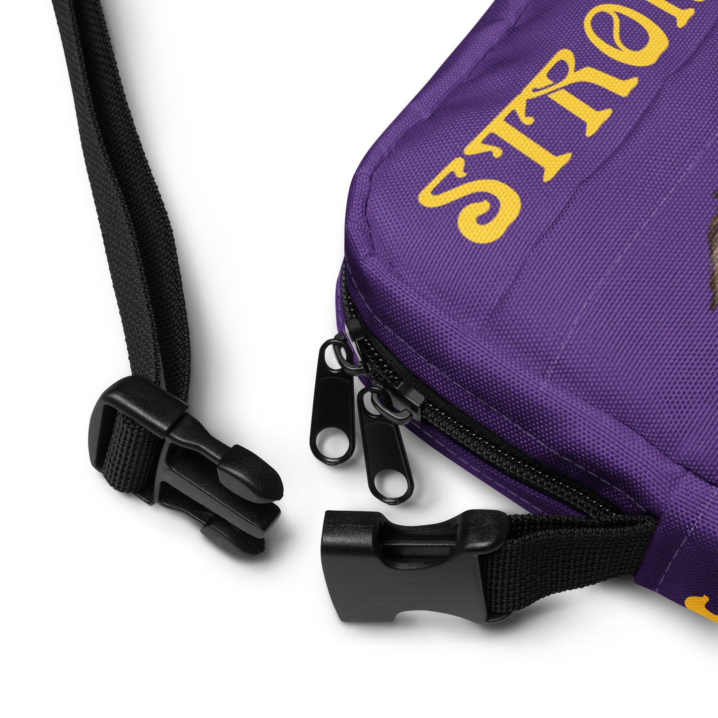 “I’AM STRONG”Purple Utility Crossbody Bag W/Yellow Font