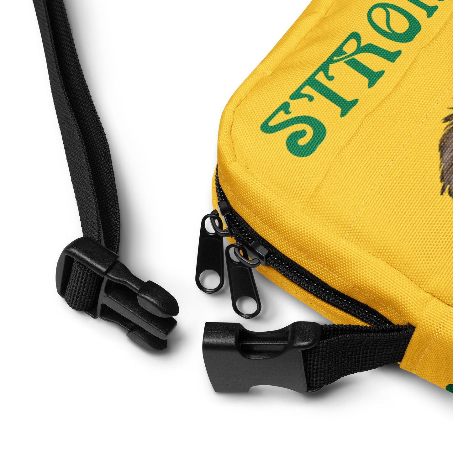 “I’AM STRONG”Yellow Utility Crossbody Bag W/Green Font