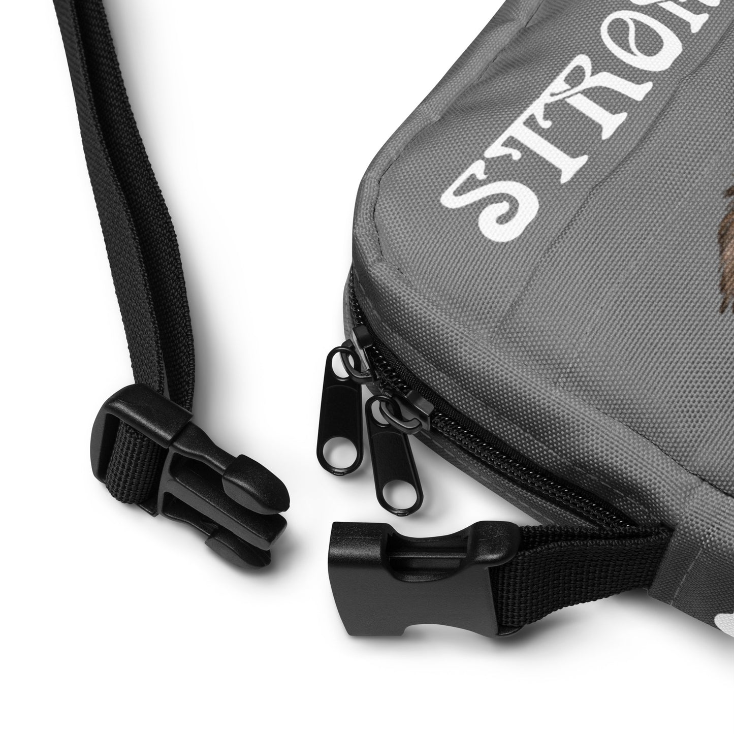 “I’AM STRONG”Grey Utility Crossbody Bag W/White Font