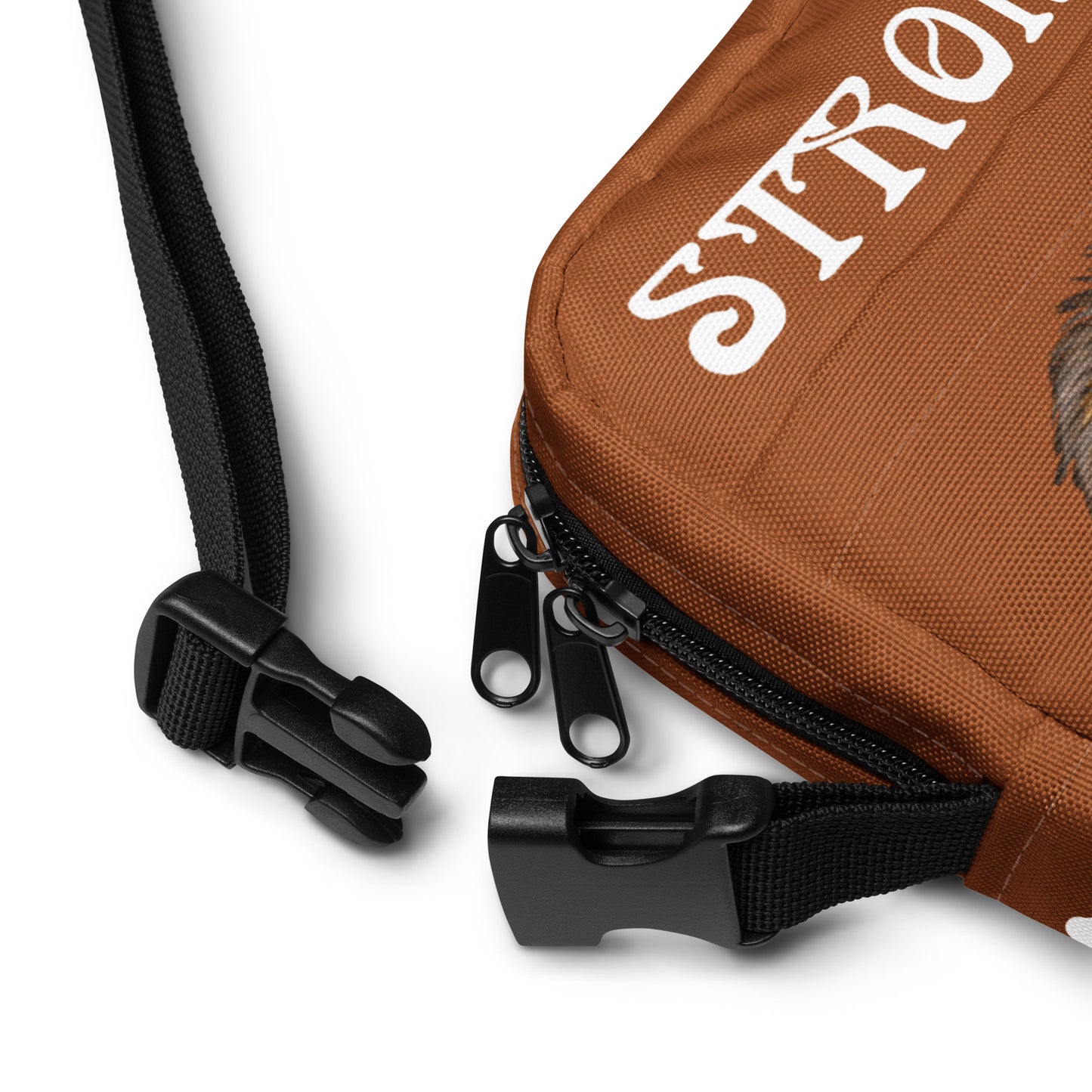 “I’AM STRONG”Brown Utility Crossbody Bag W/White Font