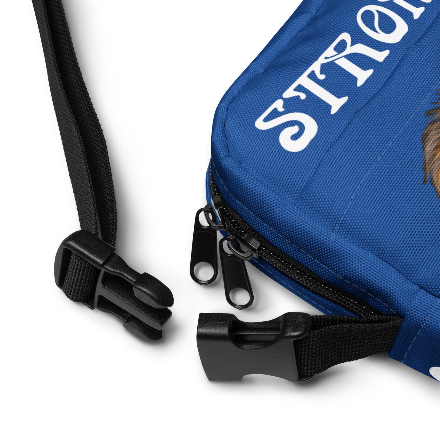 “I’AM STRONG”Blue Utility Crossbody Bag W/White Font