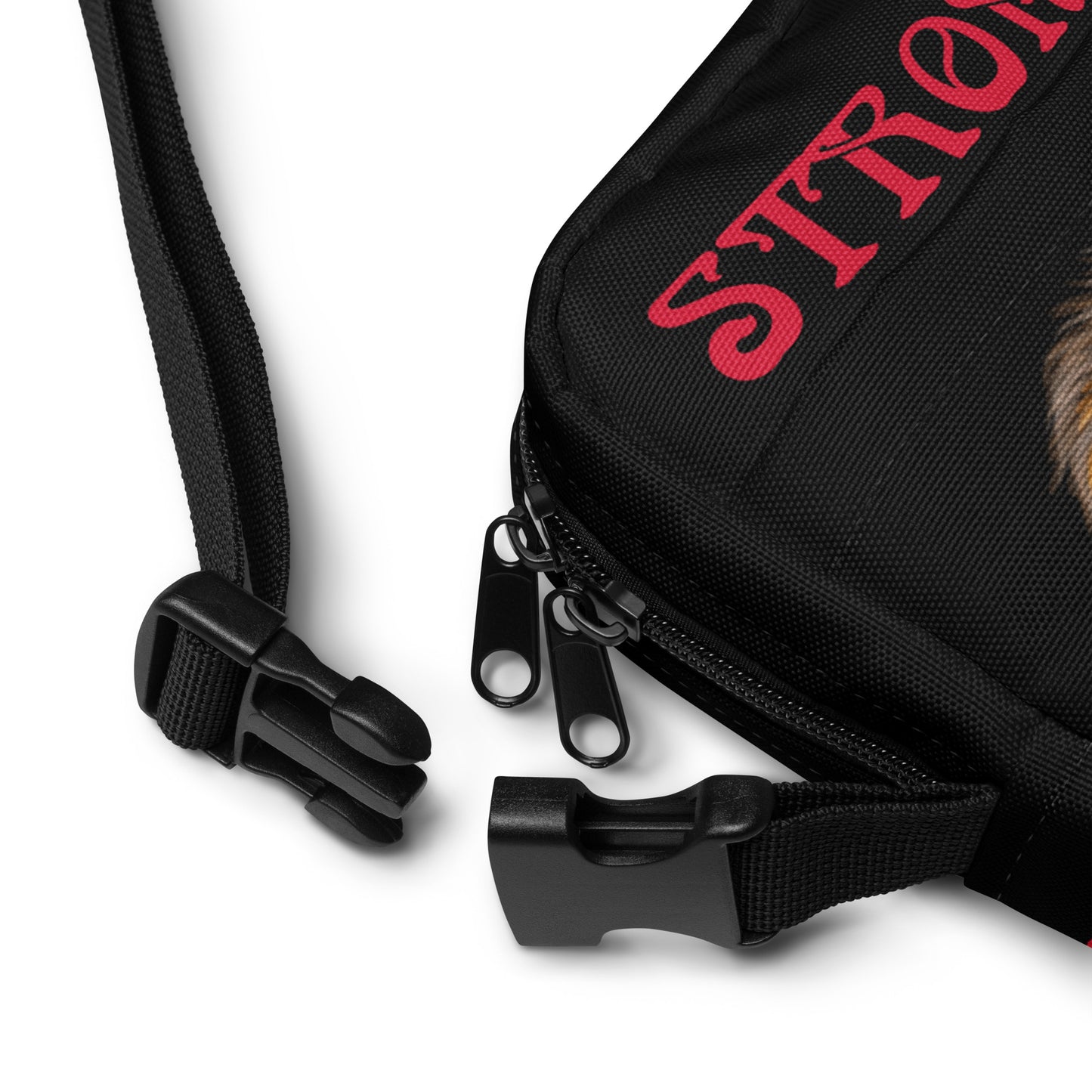 “I’AM STRONG”Black Utility Crossbody Bag W/Red Font