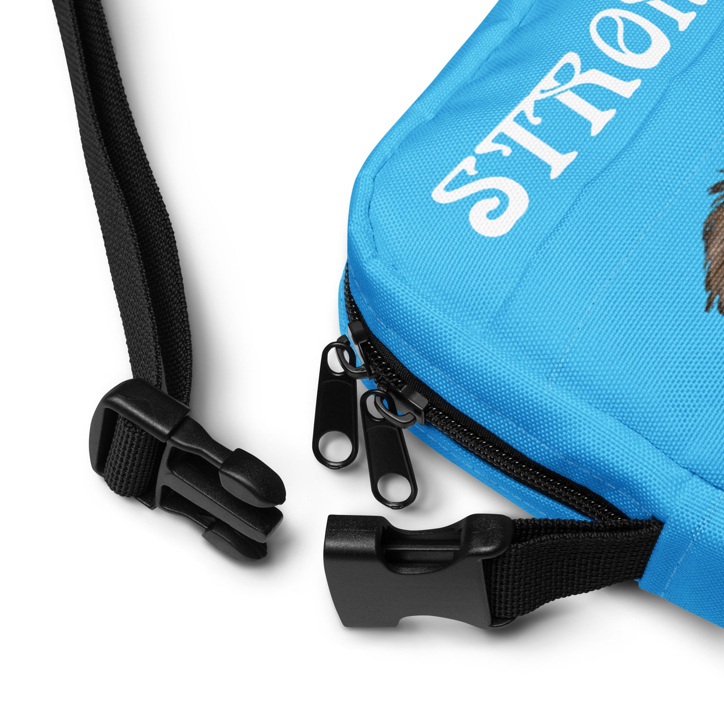 “I’AM STRONG”SkyBlue Utility Crossbody Bag W/White Font