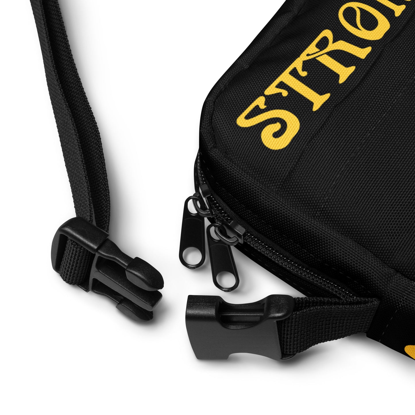 “I’AM STRONG”Black Utility Crossbody Bag W/Yellow Font