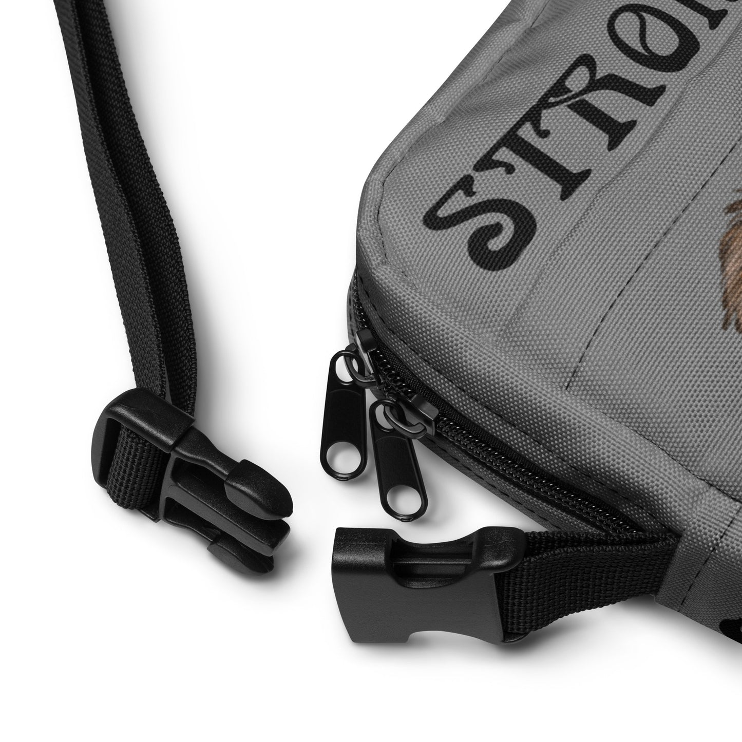 “I’AM STRONG”Grey Utility Crossbody Bag W/Black Font