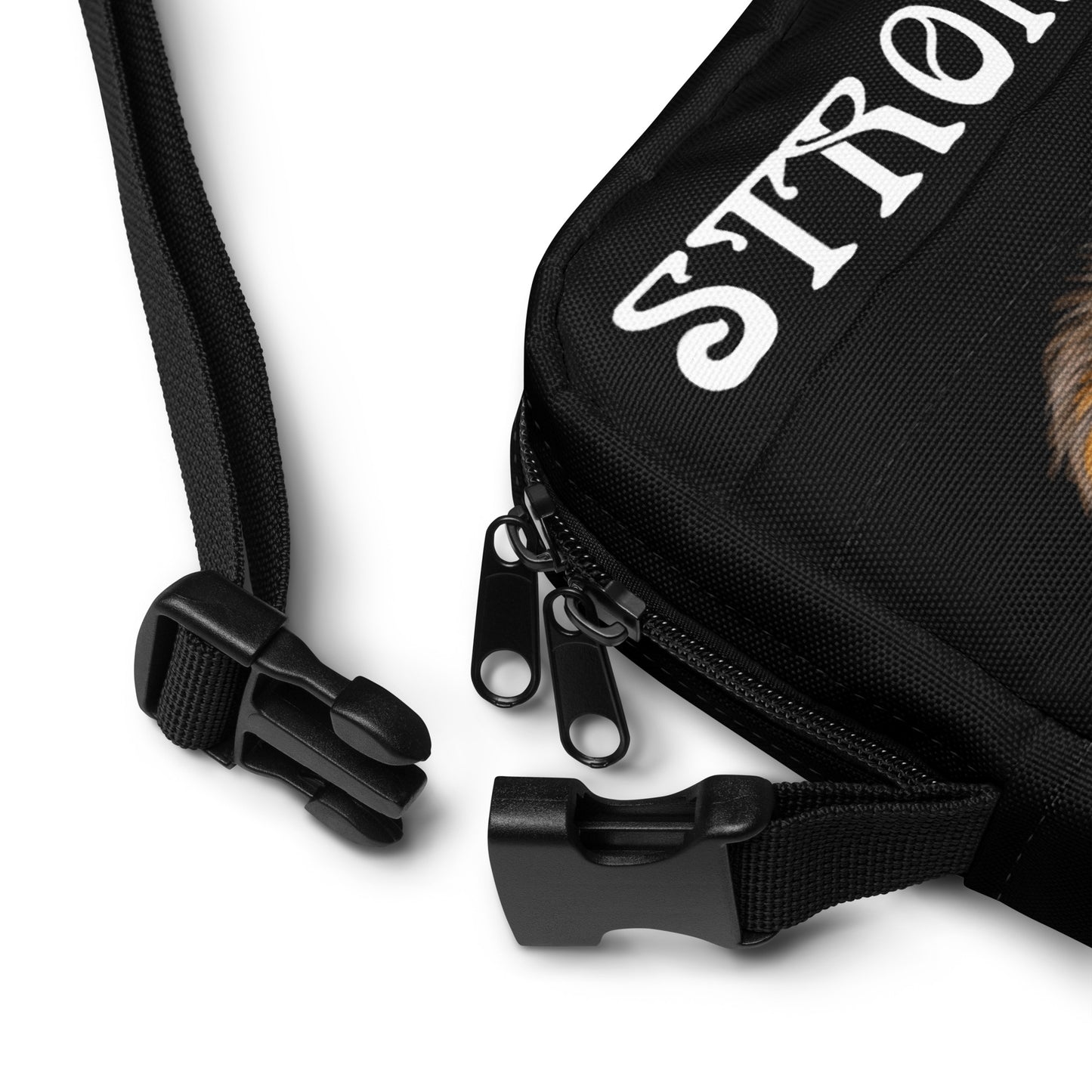 “I’AM STRONG”Black Utility Crossbody Bag W/White Font