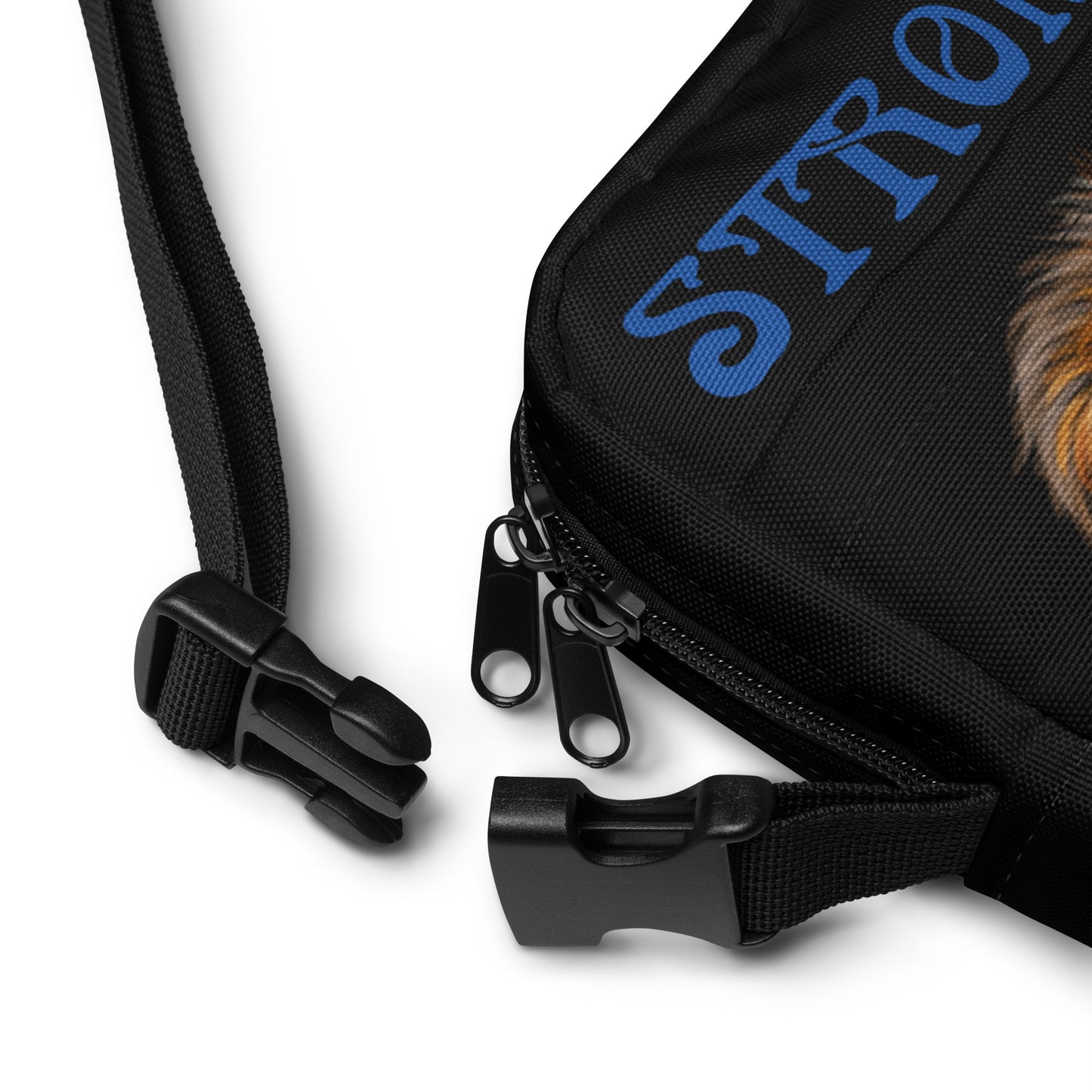 “I’AM STRONG”Black Utility Crossbody Bag W/Blue Font