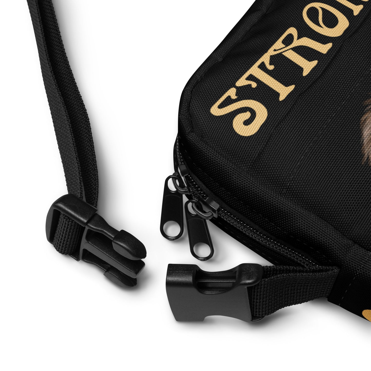 “I’AM STRONG”Black Utility Crossbody Bag W/Fawn Font