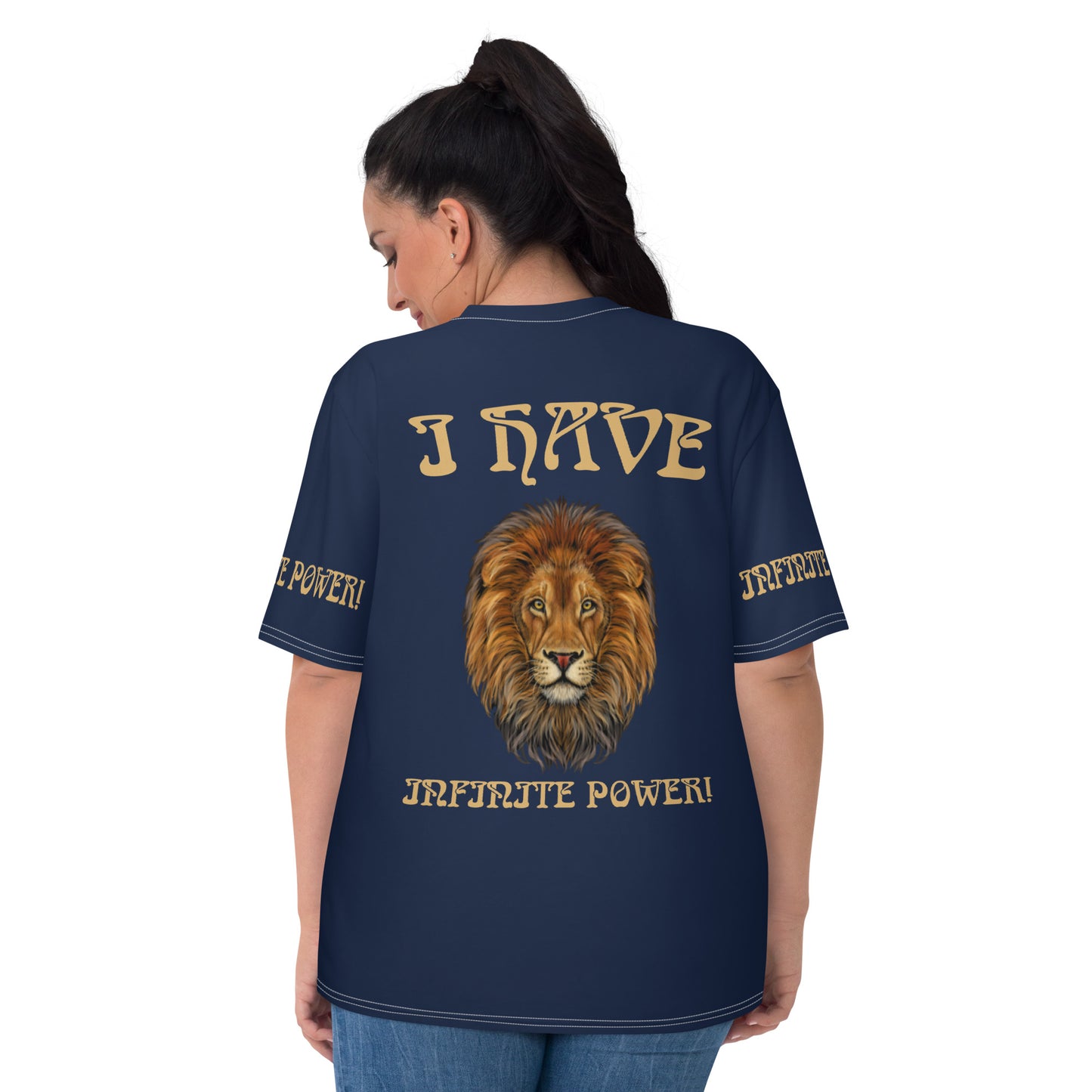 “I HAVE INFINITE POWER!”Navy Women's T-Shirt W/Fawn Font