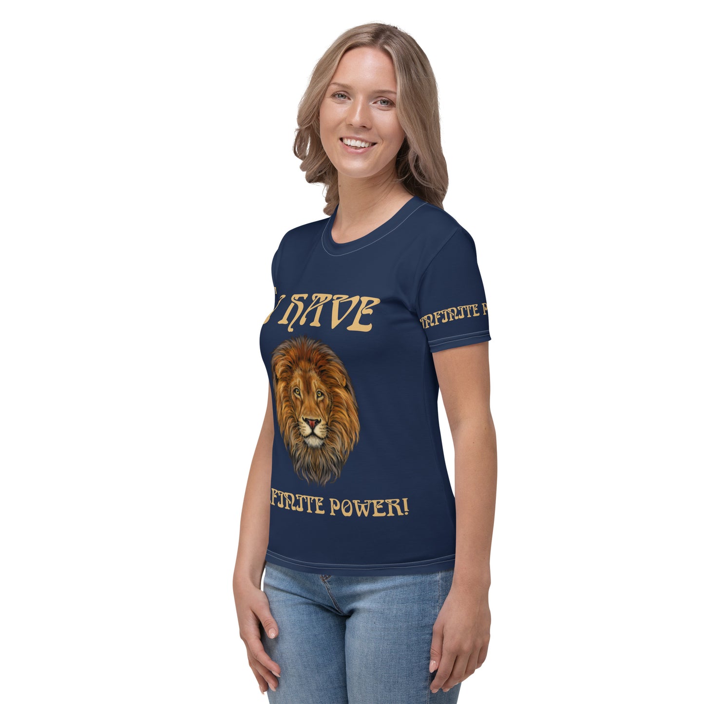 “I HAVE INFINITE POWER!”Navy Women's T-Shirt W/Fawn Font