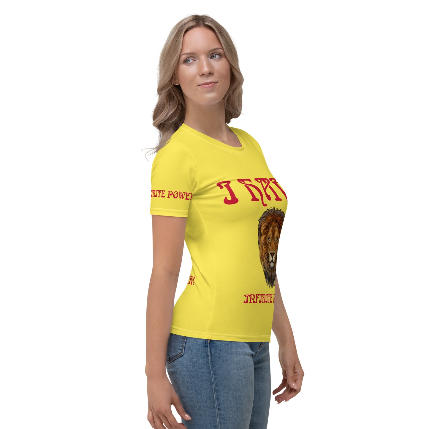 “I HAVE INFINITE POWER!”Yellow Women's T-Shirt W/Red Font