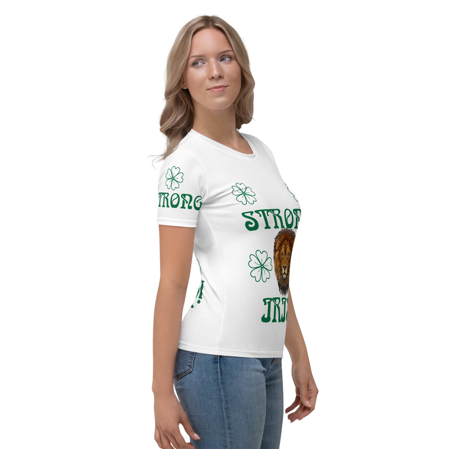 “STRONG,IRISH”White Women's T-Shirt W/Green Font