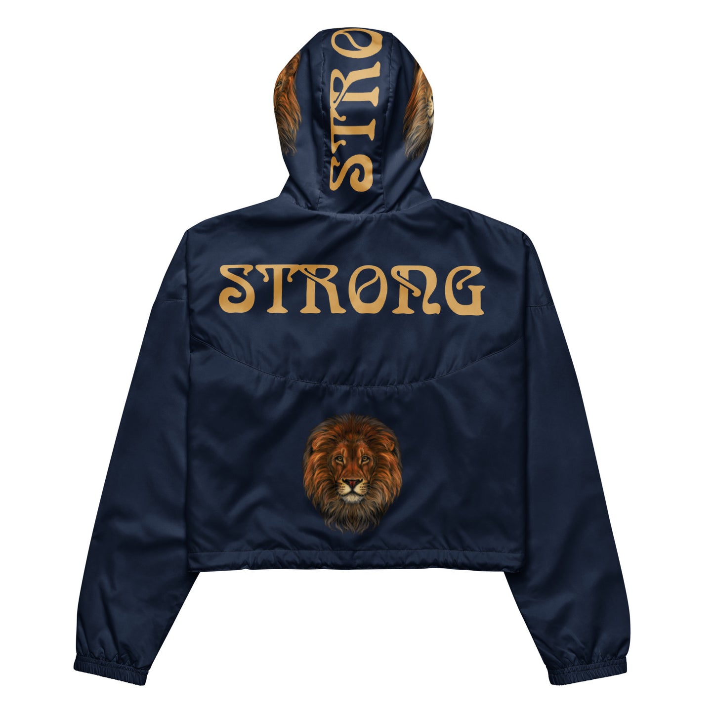 “STRONG”Navy Women’s Cropped Windbreaker W/Fawn Font