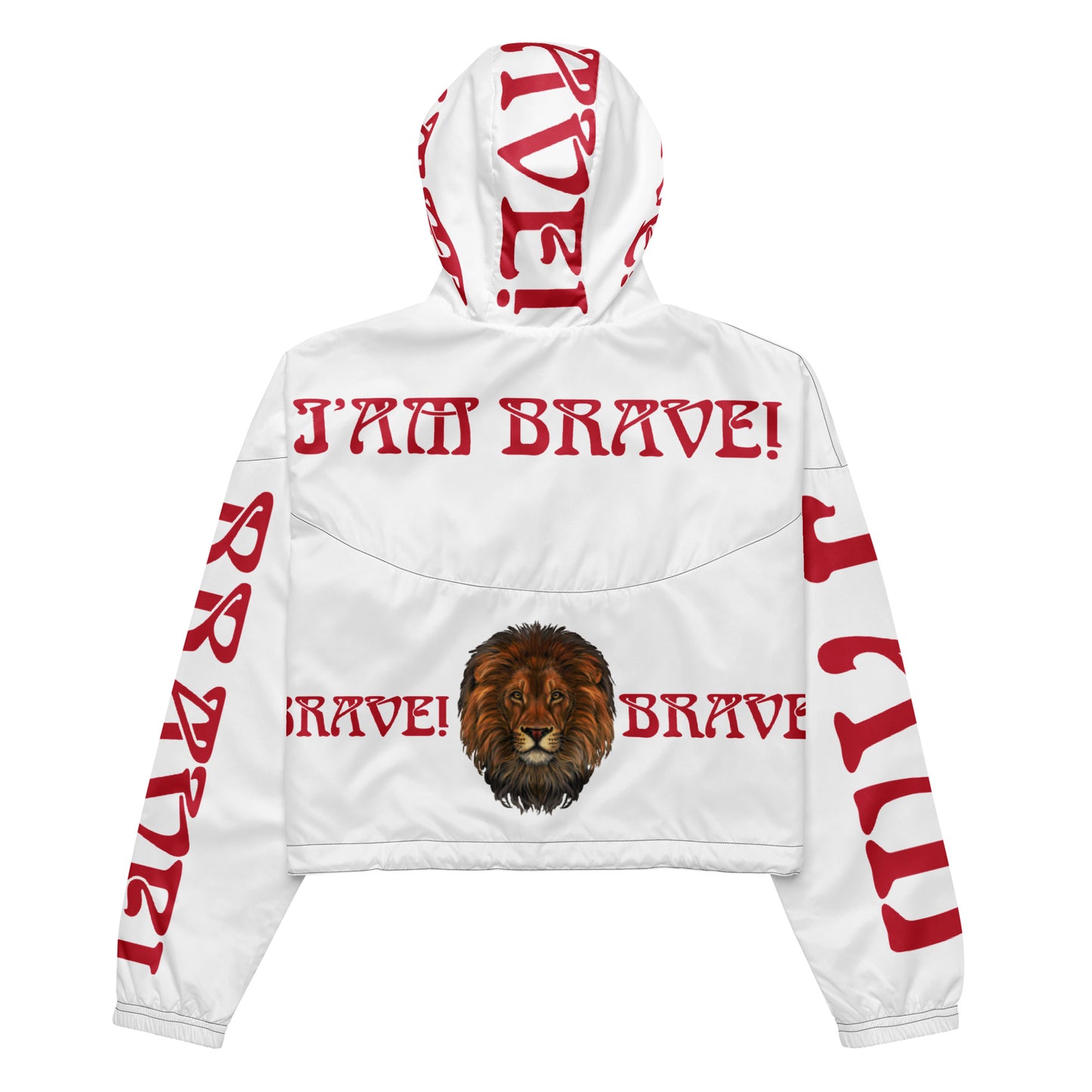 “BRAVE!”White Women’s Cropped Windbreaker W/Red Font