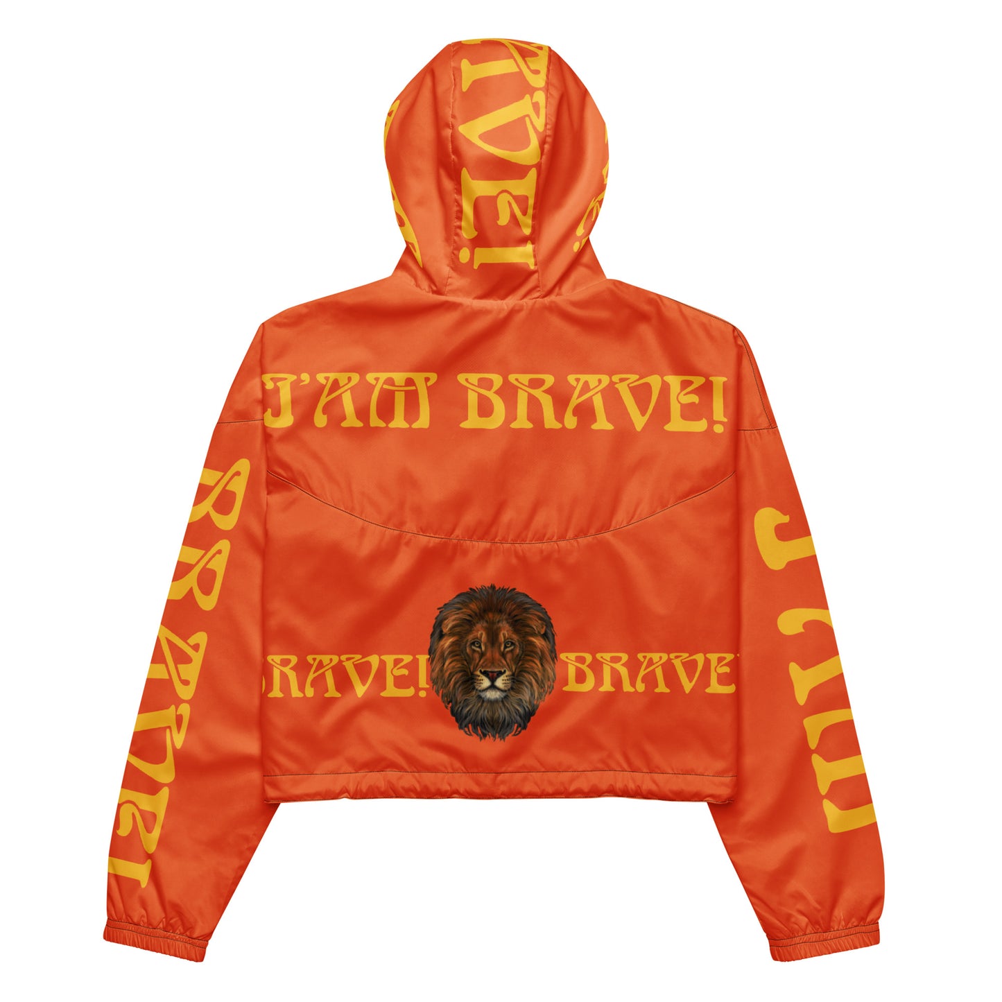 “BRAVE!”Orange Women’s Cropped Windbreaker W/Yellow Font