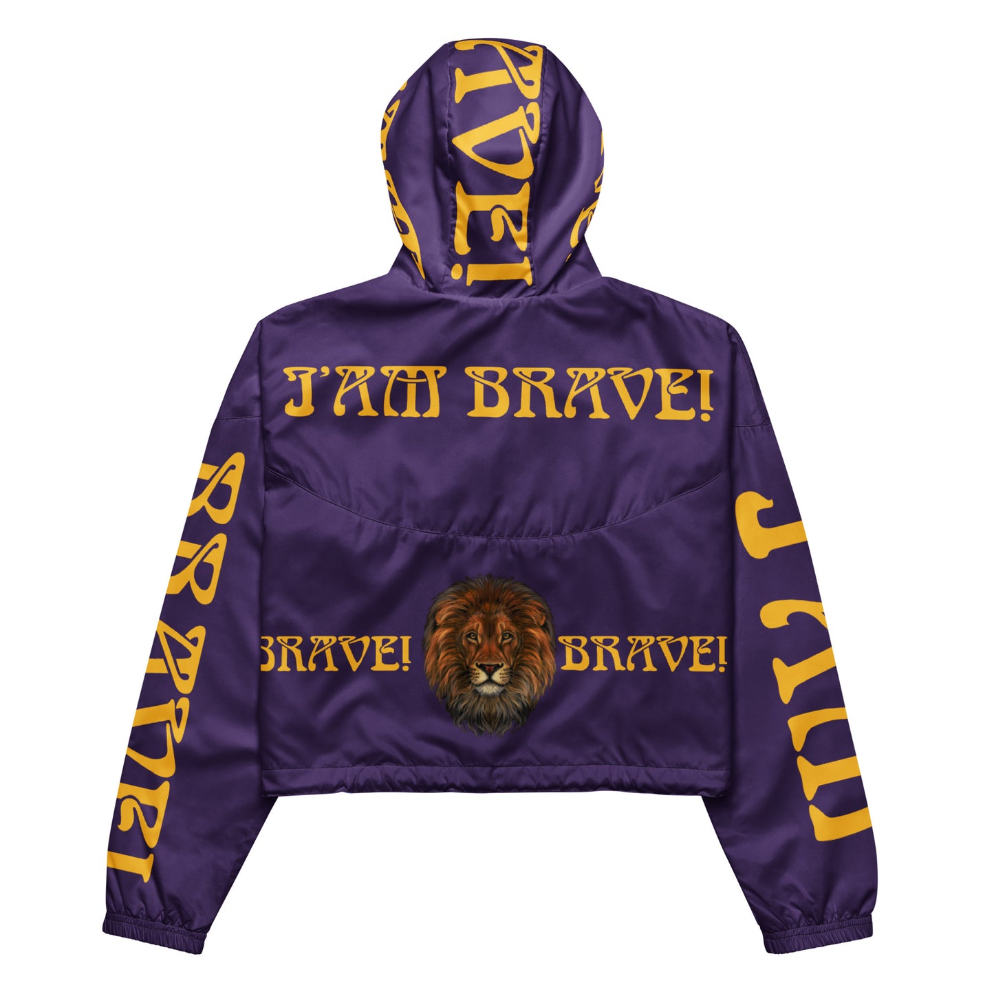 “BRAVE!”Purple Women’s Cropped Windbreaker W/Yellow Font